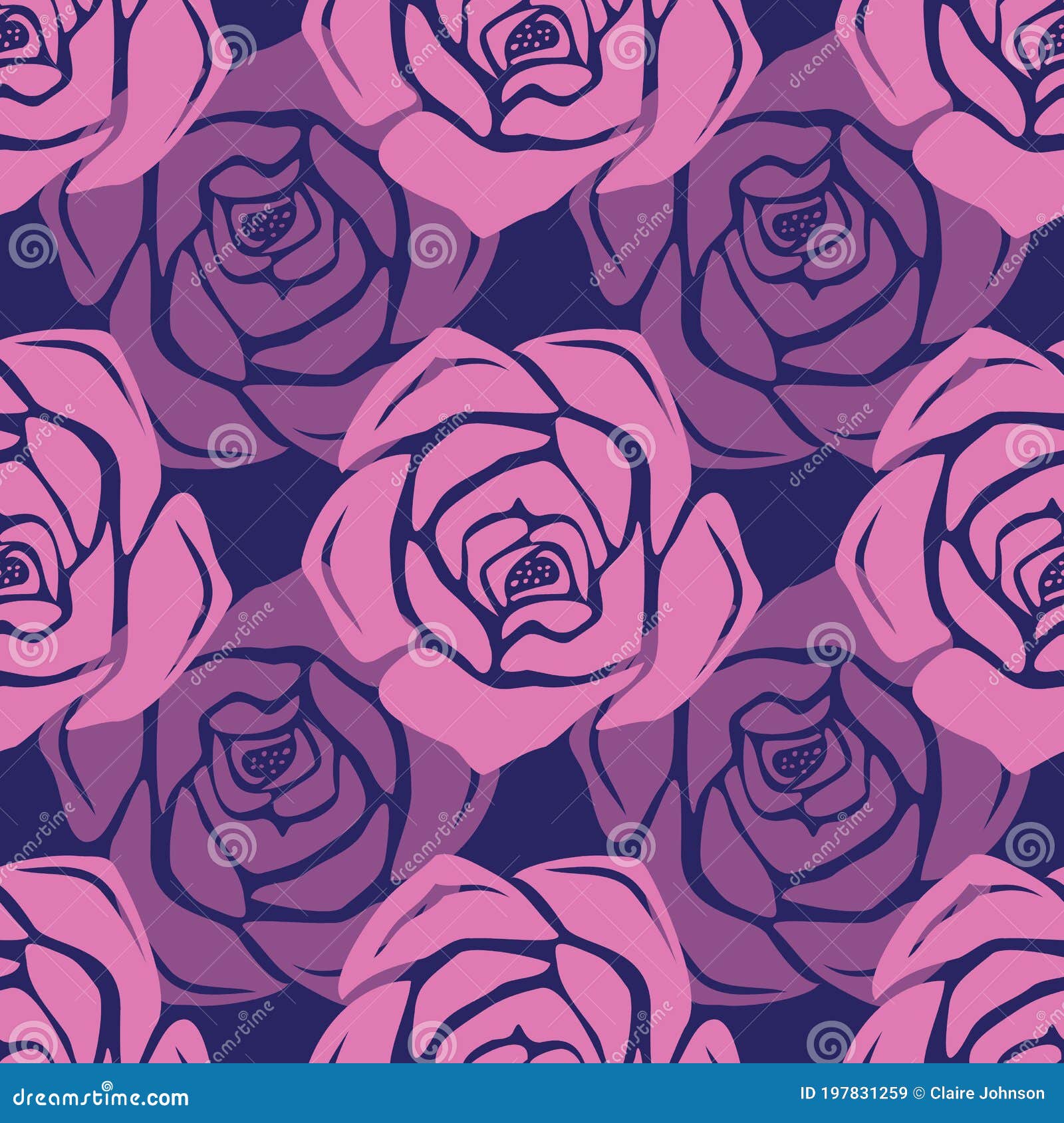 Vector Navy Pink Floral Pattern Background Stock Vector Illustration