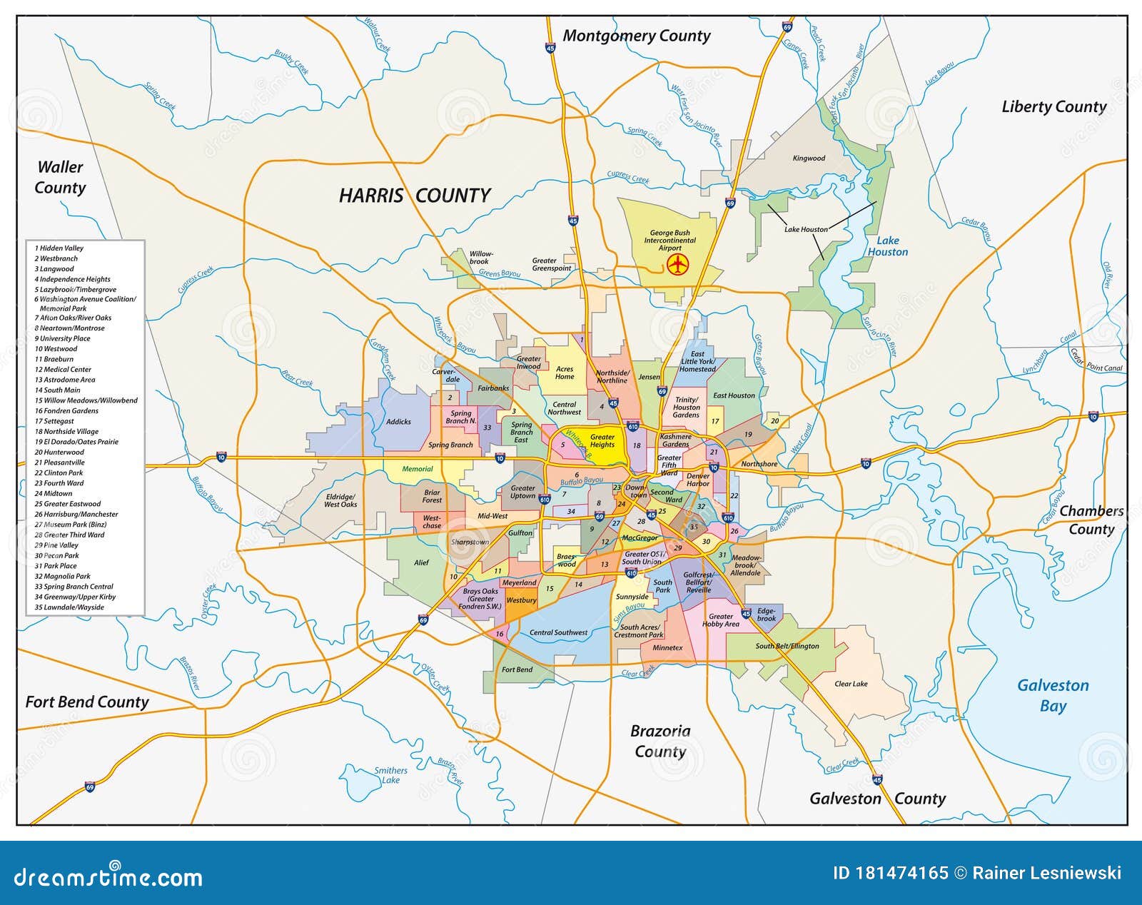 Vector Neighborhood Map of the Texas City of Houston, United States ...