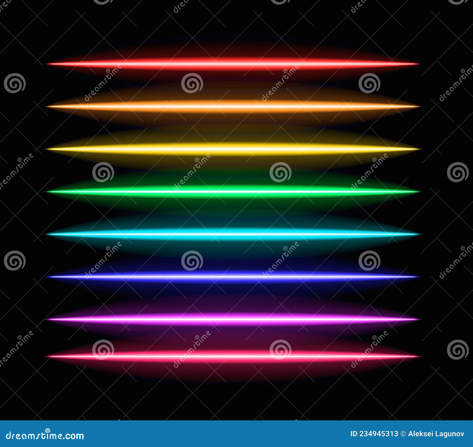 Vector Neon Brushes Set, Rainbow Colored Lines, Neon Light Tubes. Stock Vector Illustration of