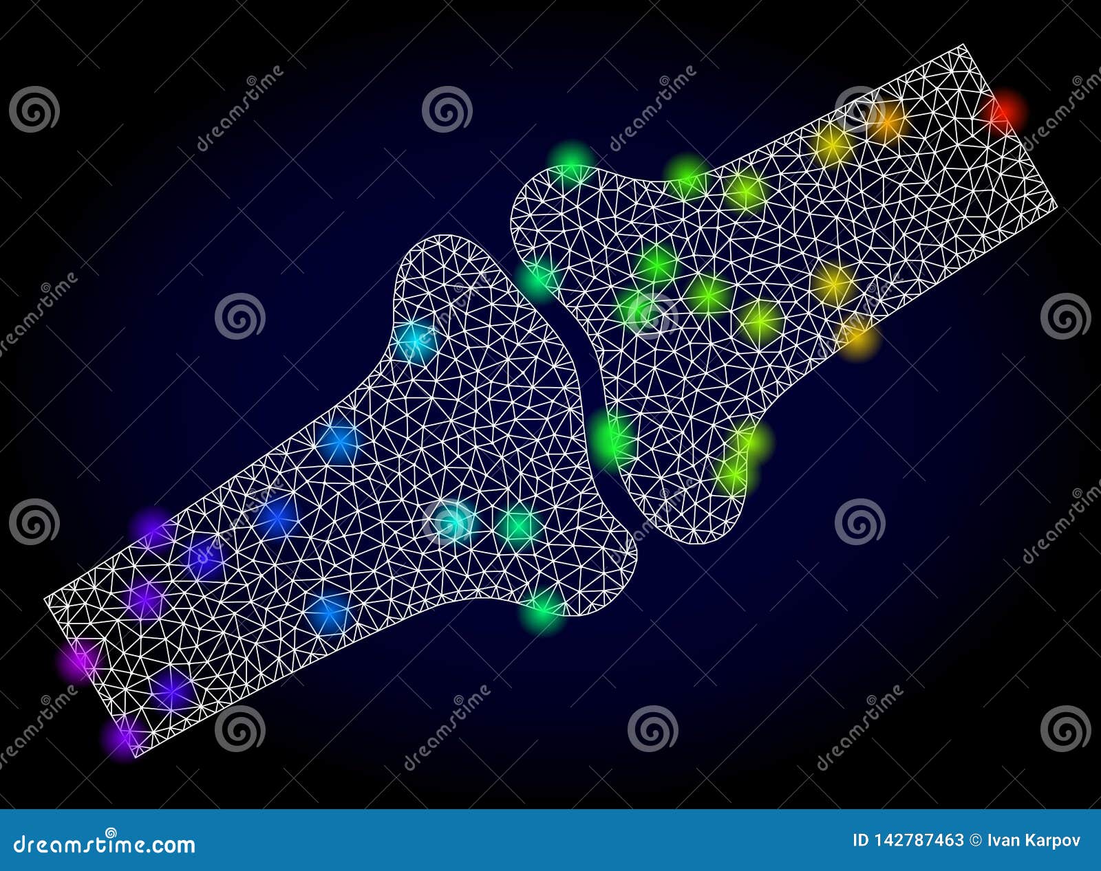  network mesh bone joint with rainbow colored glare spots
