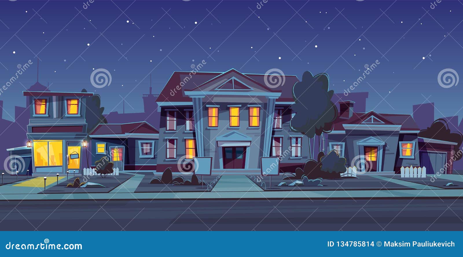 Vector Rental Of House Estate Night Background Stock Vector