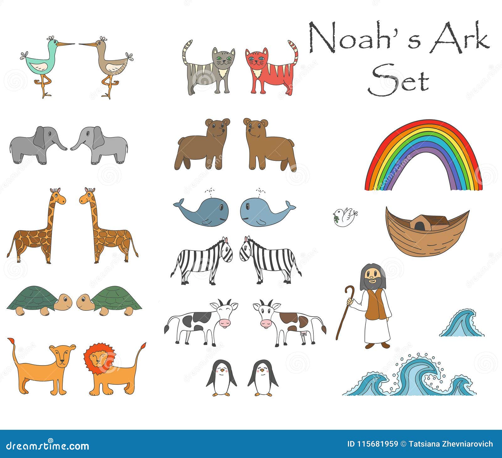 Vector Noah S Ark Set With Animals Stock Vector Illustration Of Noahs Collection