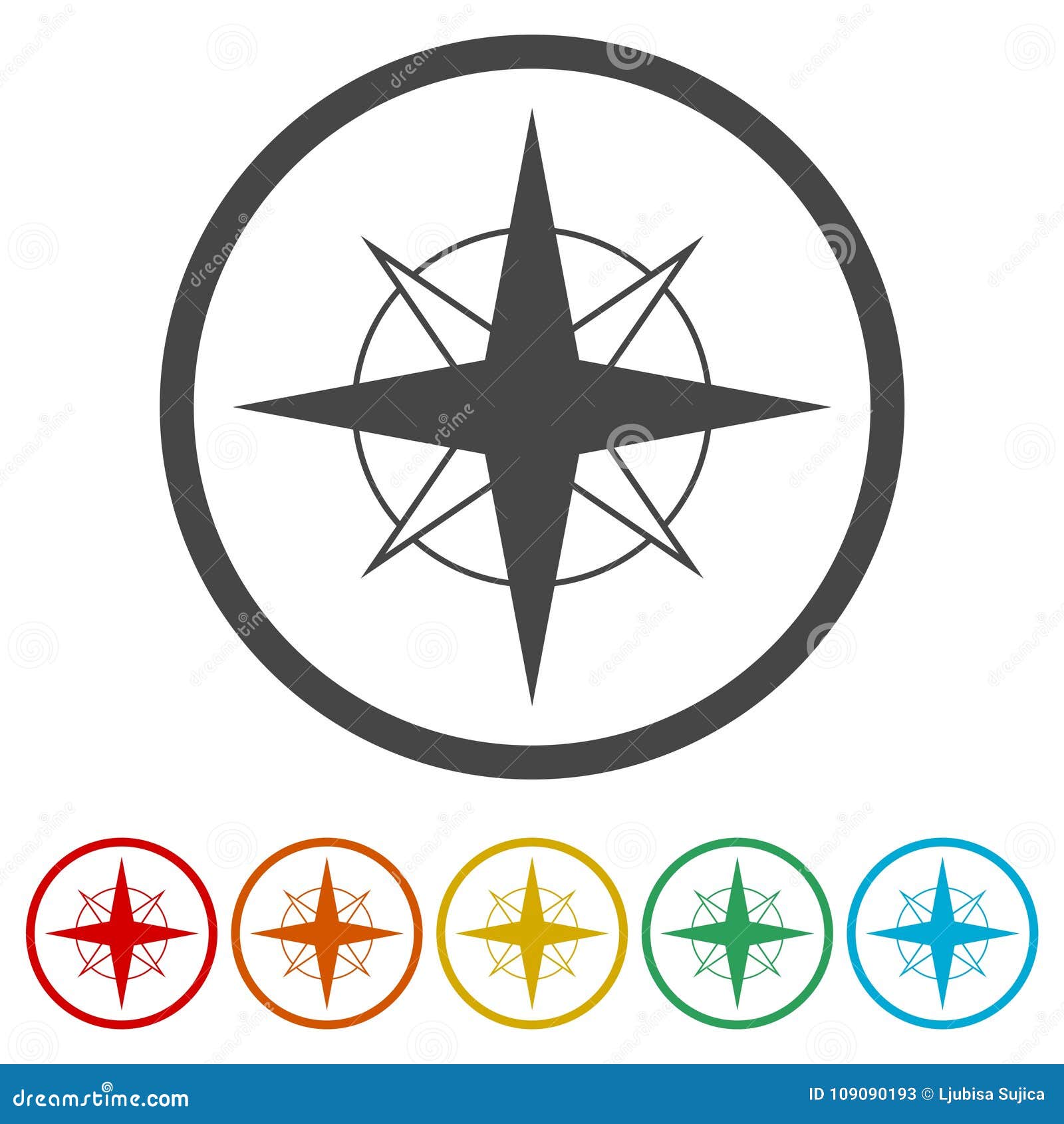 Vector North Direction Compass Icon, 6 Colors Included Stock Vector