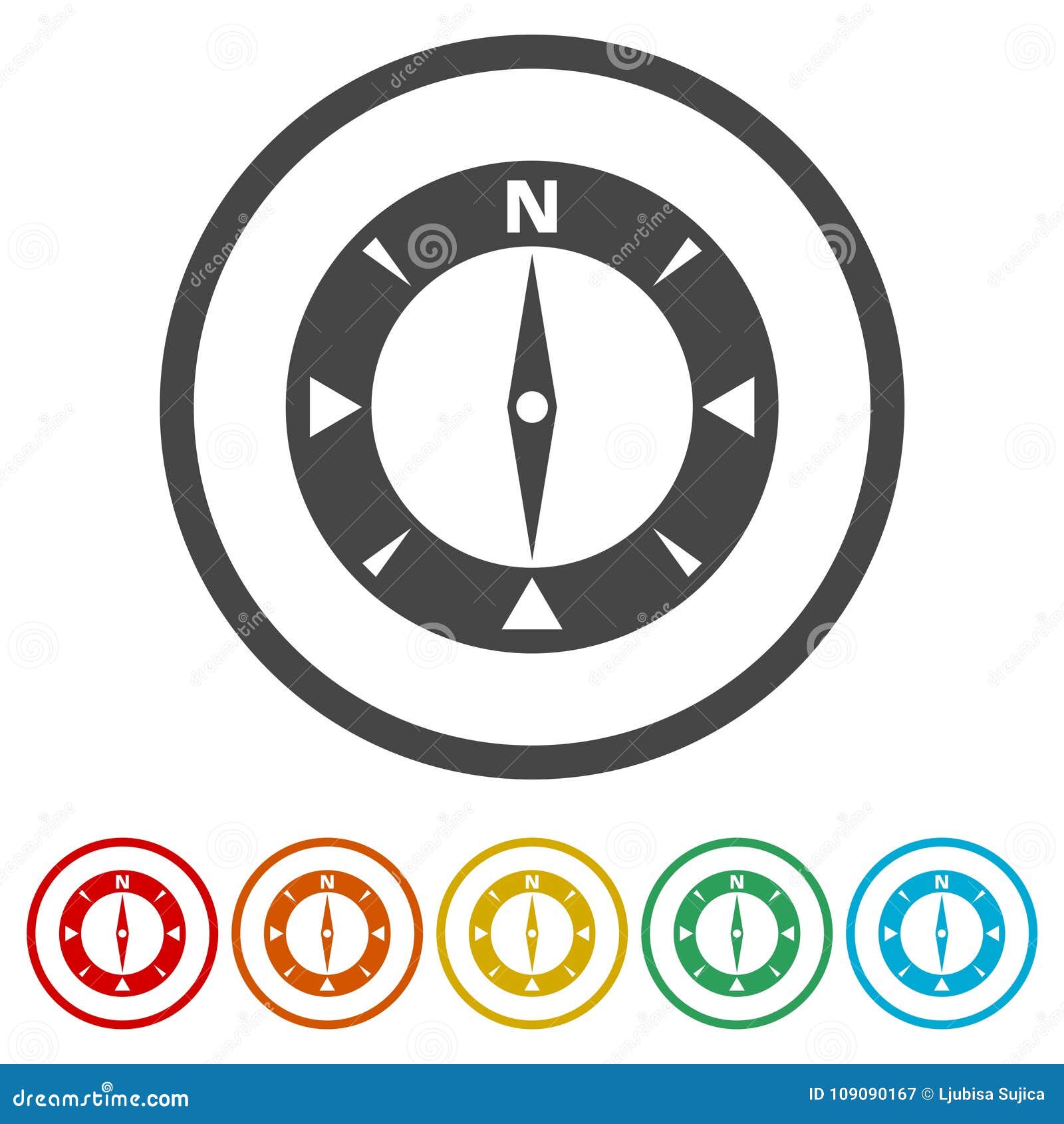 Vector North Direction Compass Icon, 6 Colors Included Stock Vector