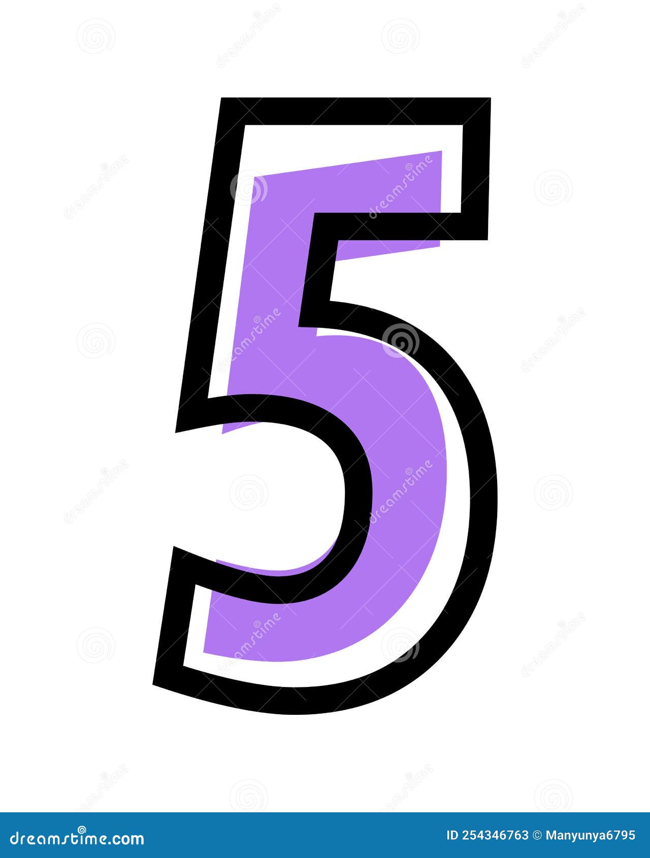 Vector Number 5 with Purple Color and Black Outline Stock Vector