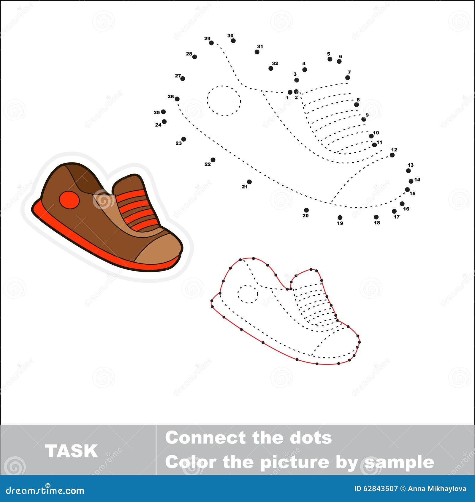 Vector Numbers Game. Sport Shoe To Be Traced. Stock Vector