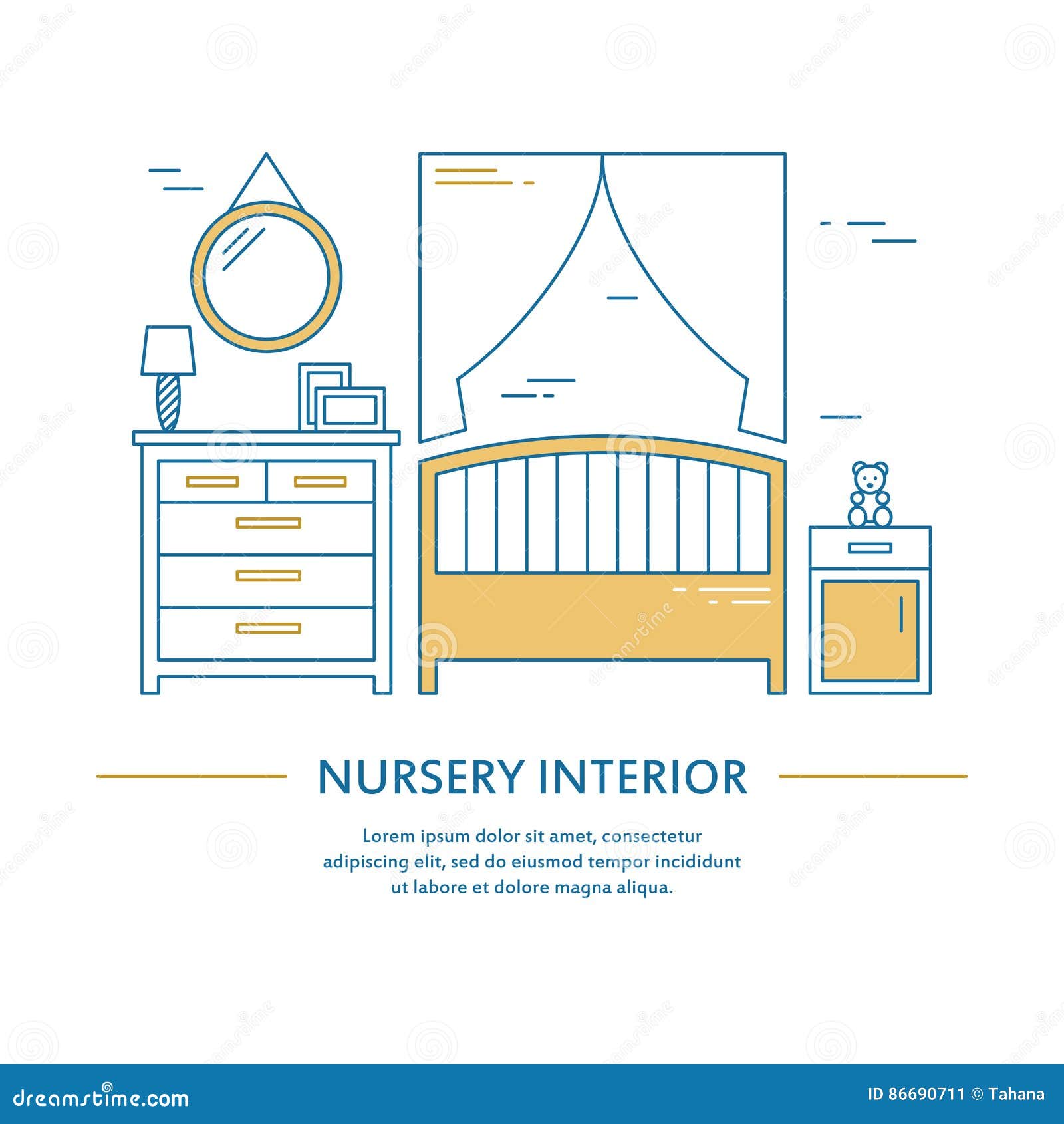 Vector Nursery Interior Design Brochure Cover In Line Style