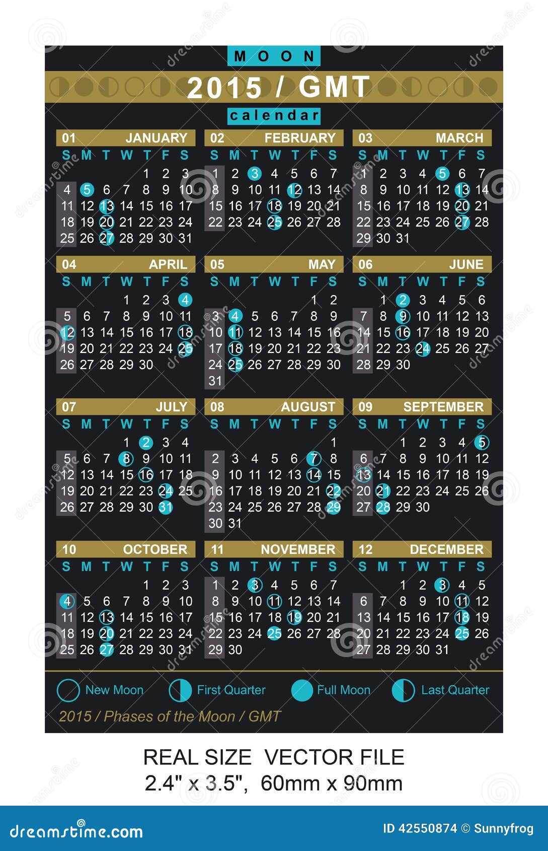 Vector O Calendário 2015 Com Fases Do GMT Da Lua Ilustração do Vetor -  Ilustração de semanal, molde: 42550874, image size:1089x1690