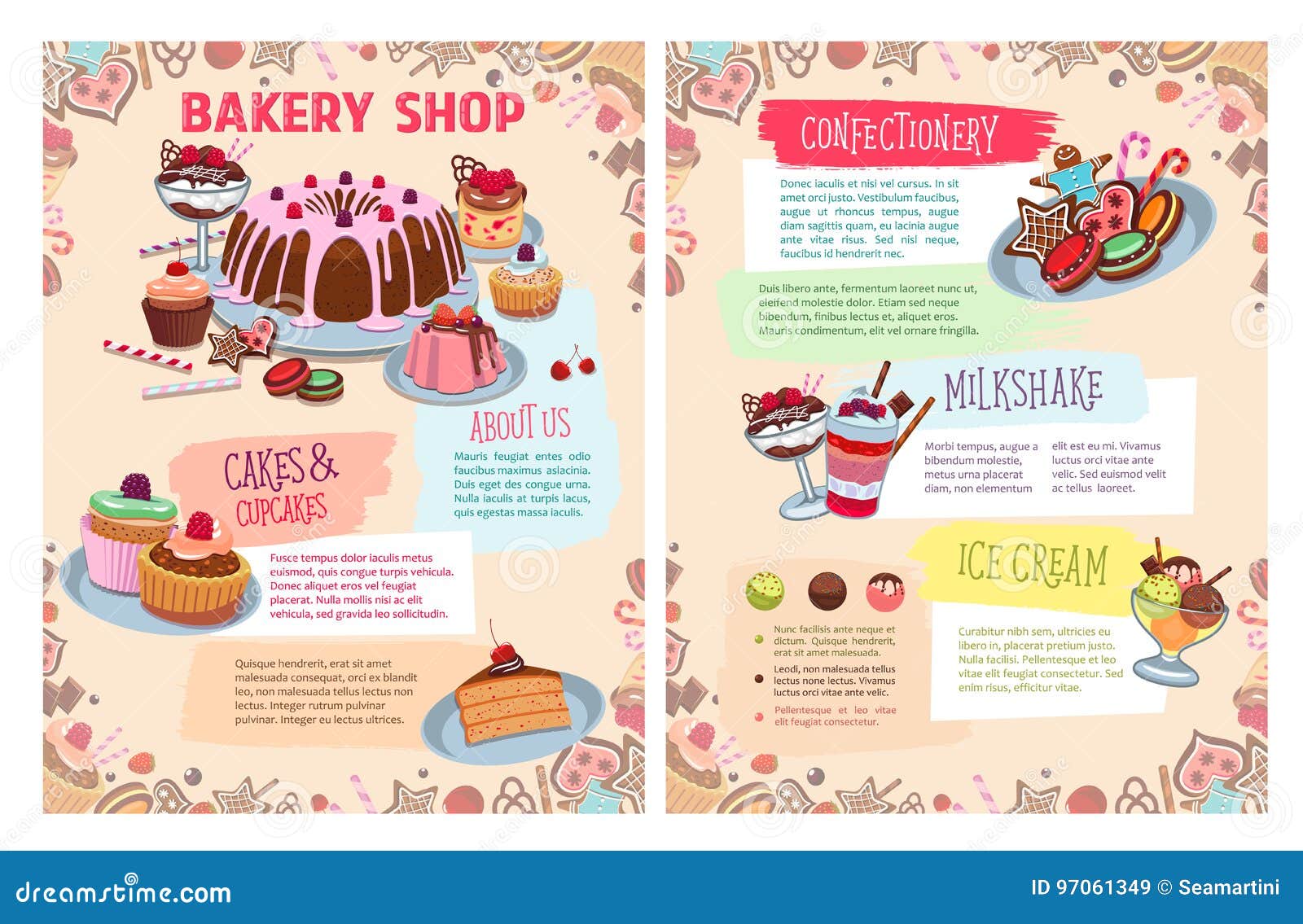 Vector O Cartaz De Sobremesas E De Bolos Doces Da Padaria Ilustração do  Vetor - Ilustração de pudim, charlotte: 97061349, image size:1600x1135