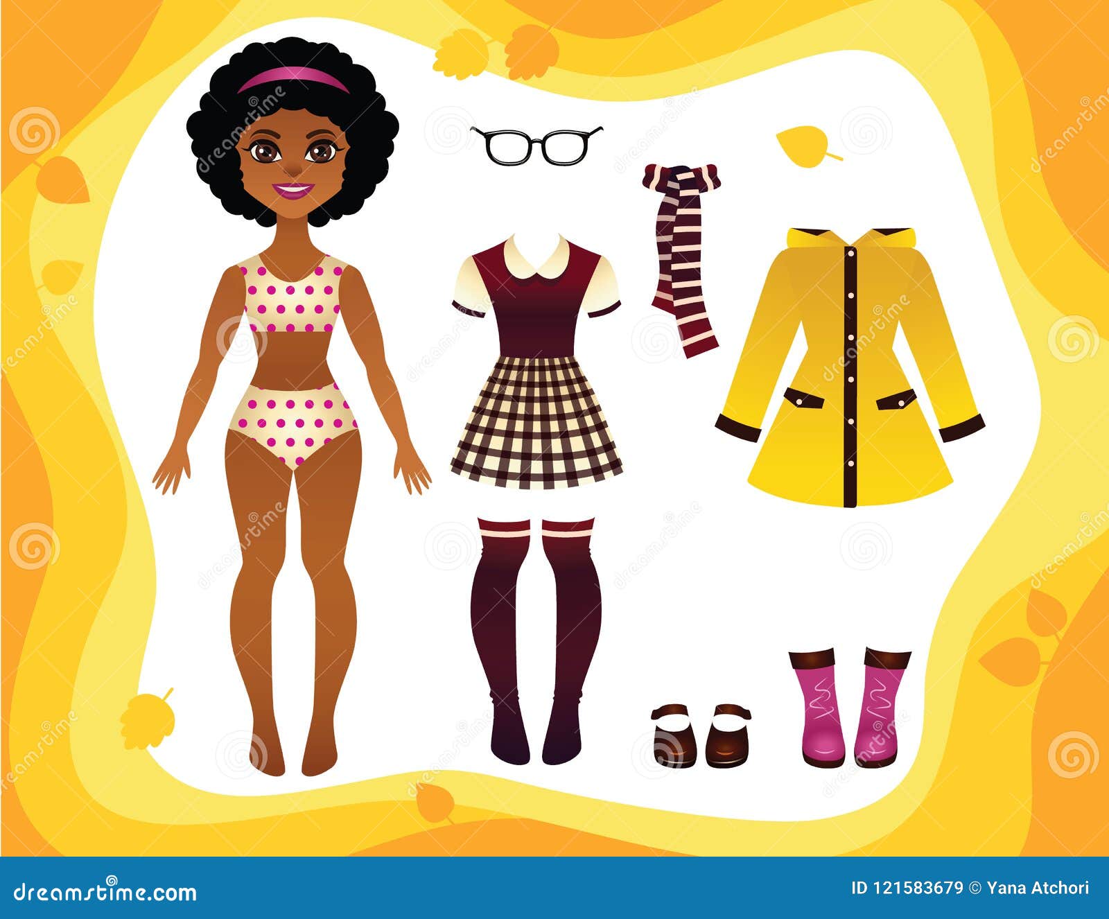 Coleção de roupas de boneca de papel linda garotinha afro para