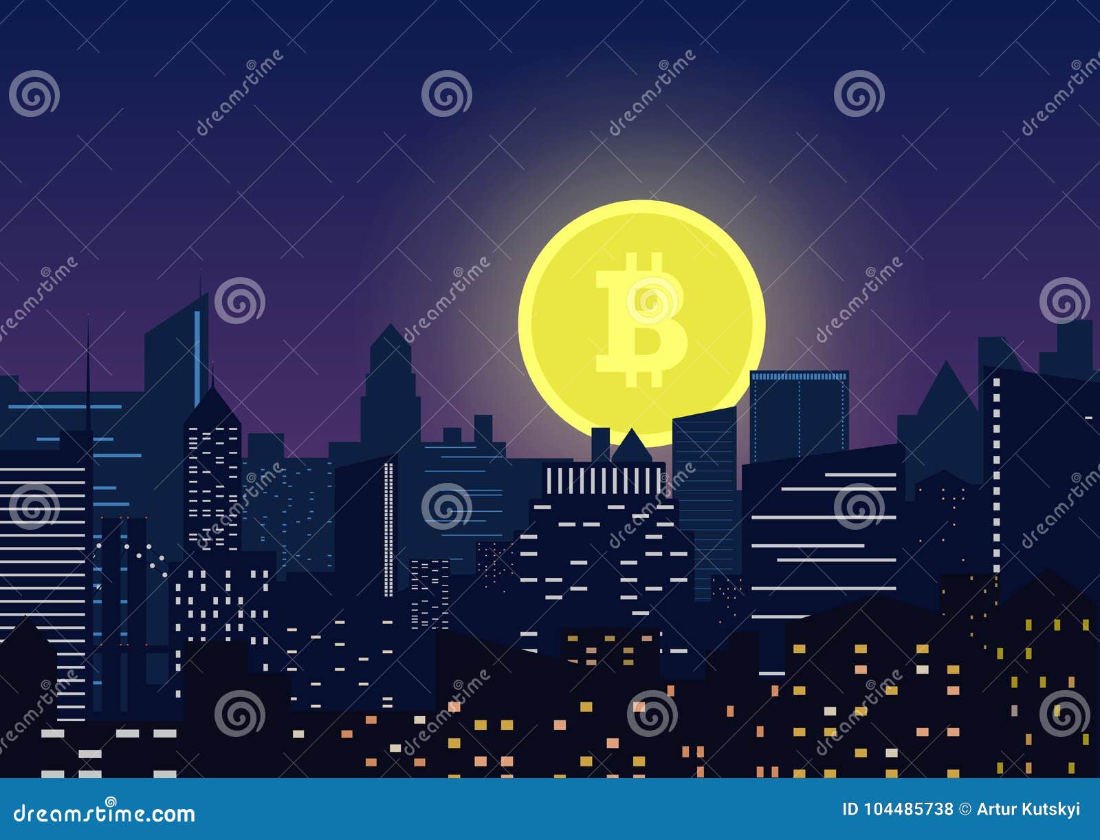 Símbolo Bitcoin Lua Vetorial a Subir De Uma Cidade Noturna Moderna  Ilustração do Vetor - Ilustração de fundo, cidade: 104485738