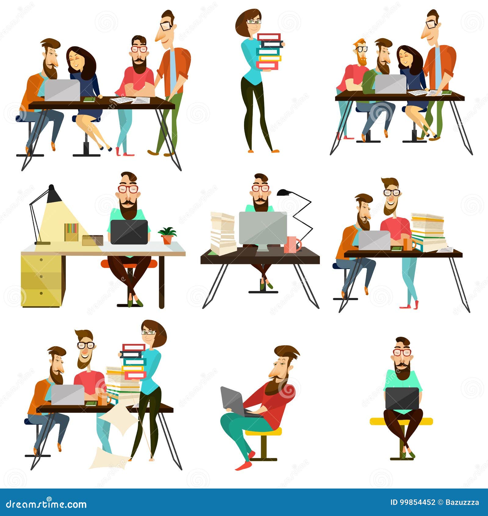 Vector Office Team Cartoon Characters Icons Set Stock Vector