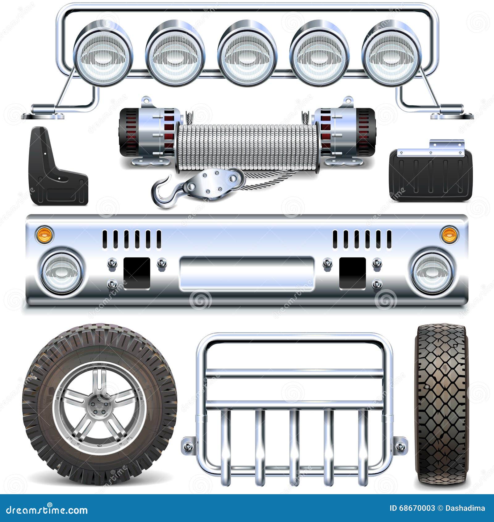 Vector Offroad Car Spares on white background