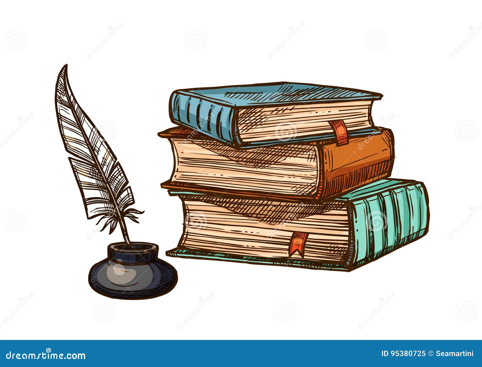 Inkwell and feather quill dip pen hand drawn Vector Image