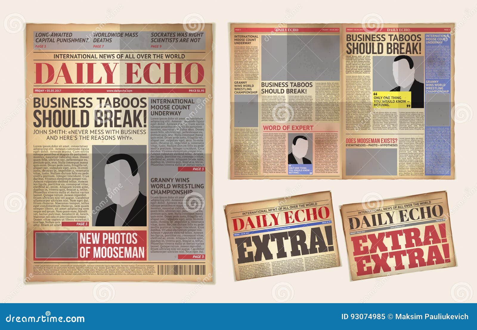 Vector Old daily Newspaper Template, Tabloid, Layout Posting Reportage