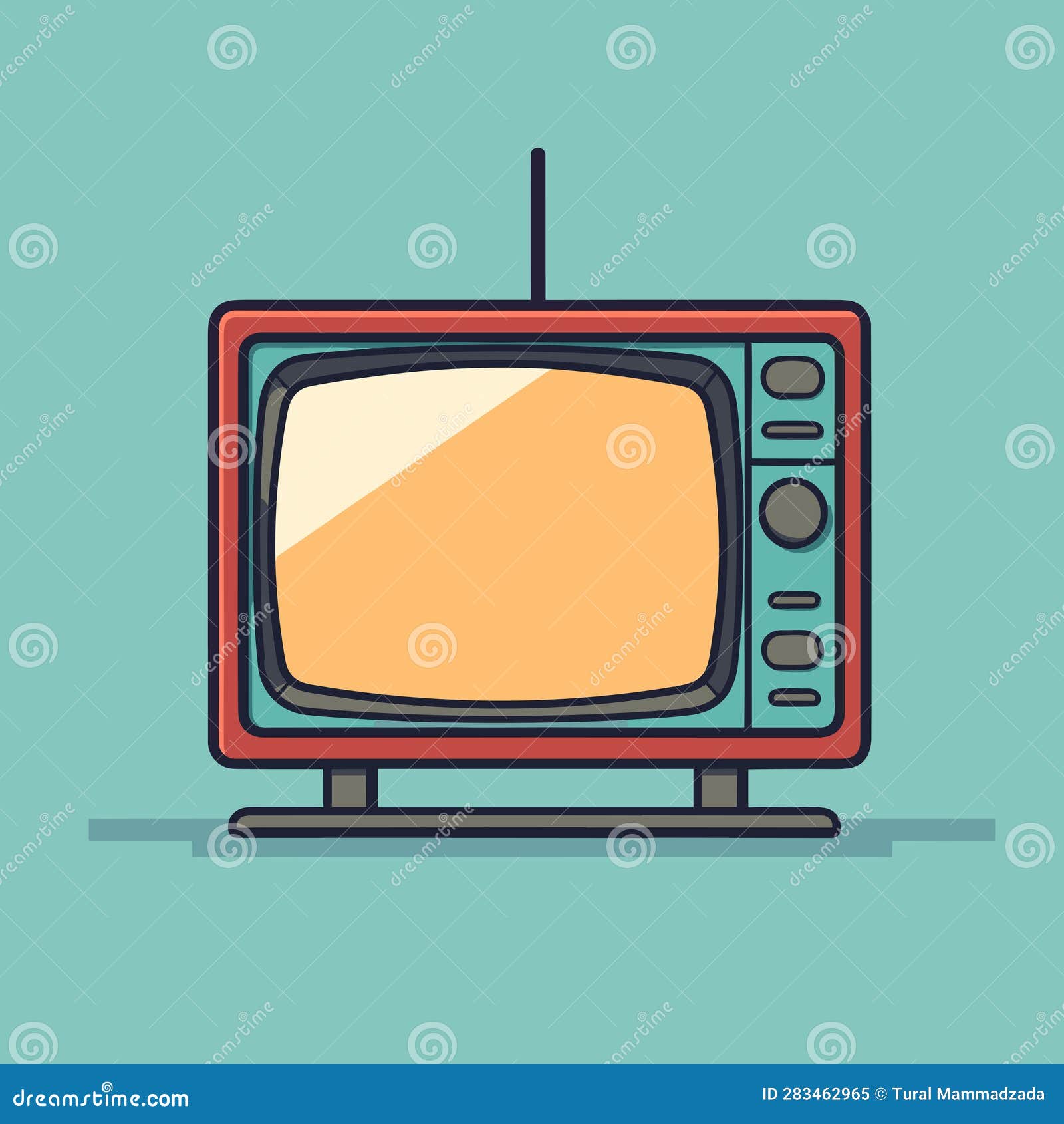 Vector of an Old TV with a Yellow Screen on a Blue Background Stock