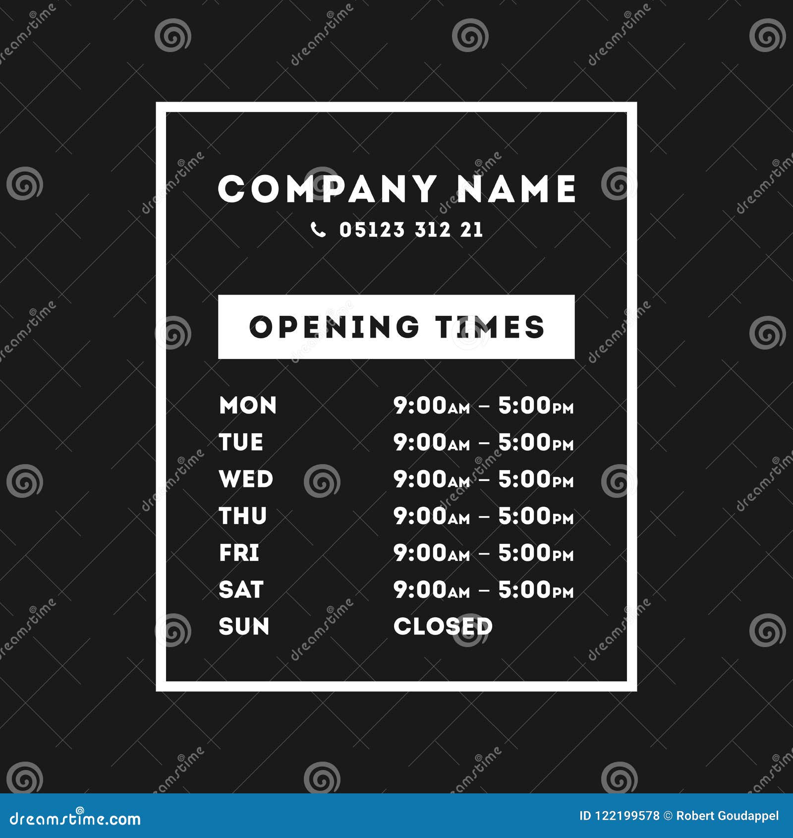 Vector Opening Times Rectangle Design Stock Vector Illustration of