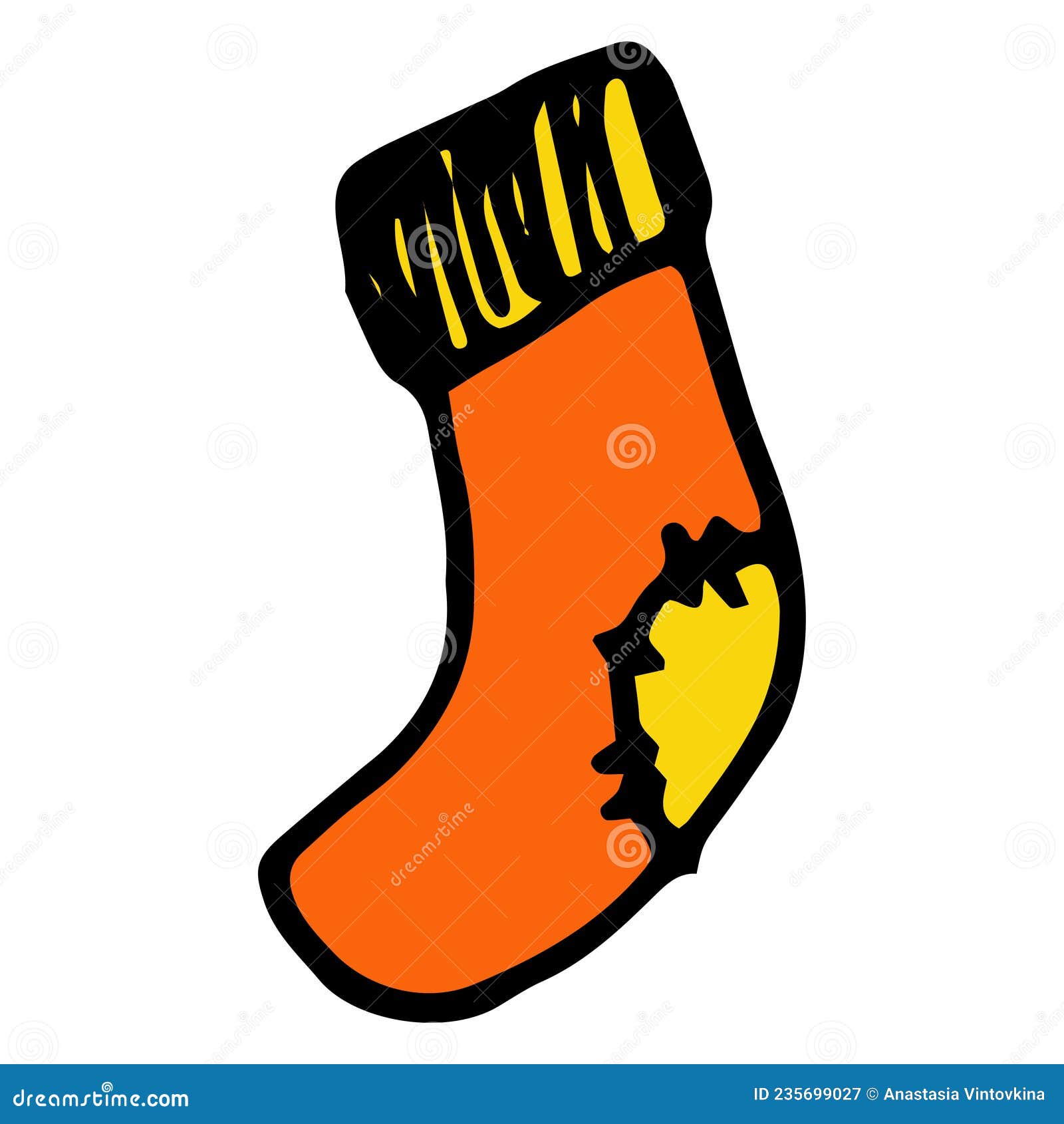 The Orange Sock Icon. Hand-drawn Orange Sock with Yellow in the Style ...