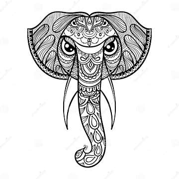 Vector Ornamental Head of Elephant, Ethnic Zentangled Mascot Stock ...