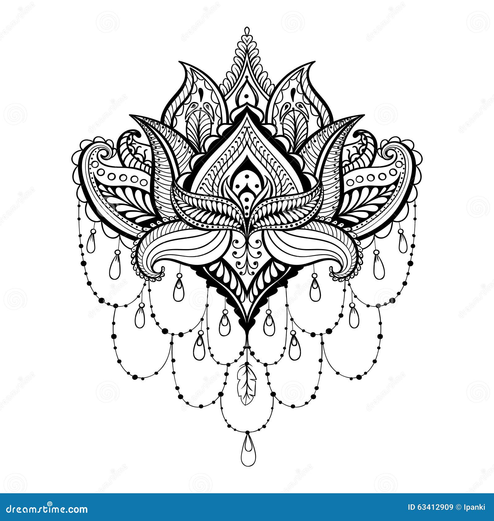 Download Vector Ornamental Lotus, Ethnic Zentangled Henna Tattoo ...