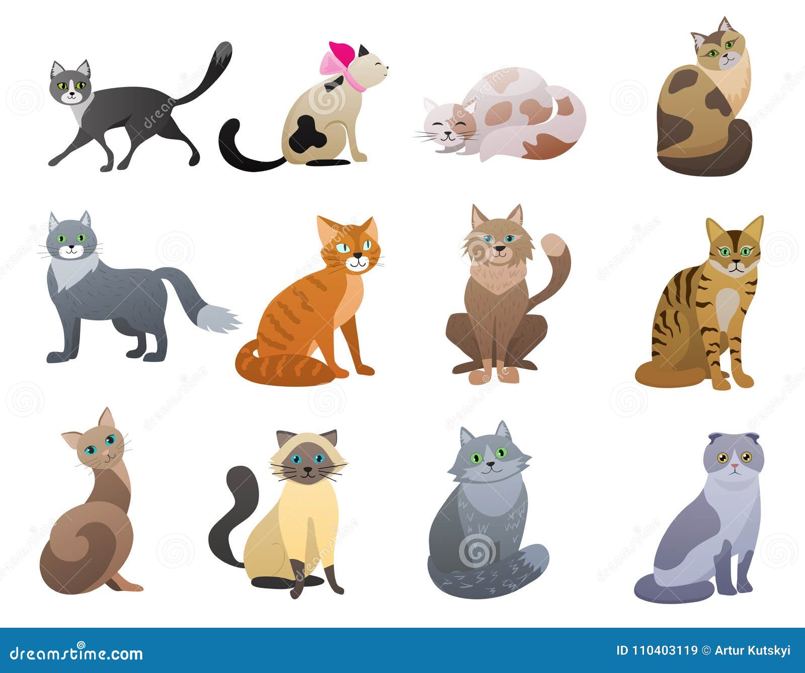 Vector Os Caráteres Diferentes Do Animal De Estimação Das Raças Do Gato  Engraçado E Bonito Dos Desenhos Animados Ajustados Ilustração do Vetor -  Ilustração de olhos, fundo: 110403119