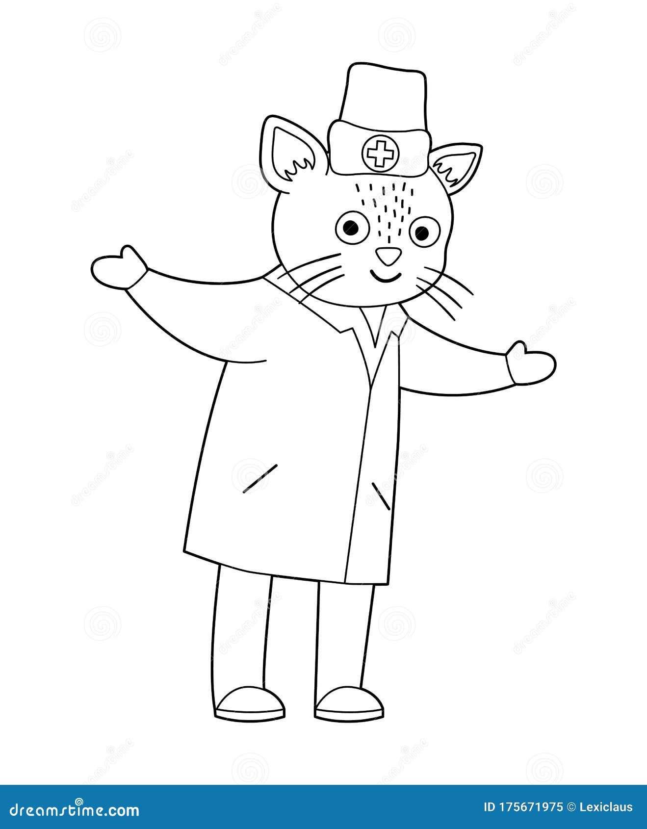 Download Vector Outline Animal Doctor. Cute Funny Cat Character ...