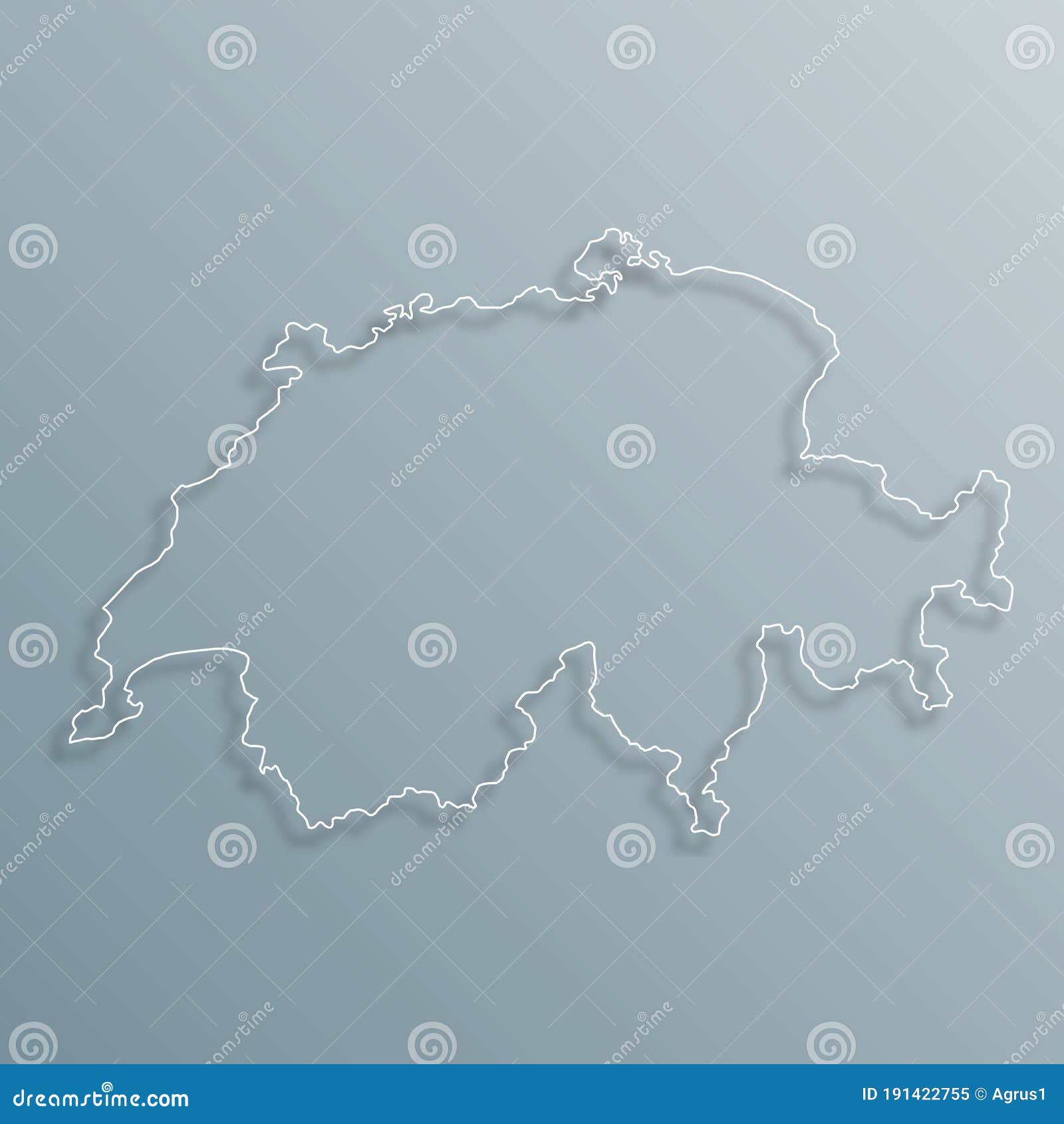 Vector Outline Map of Switzerland with Shadow Stock Illustration