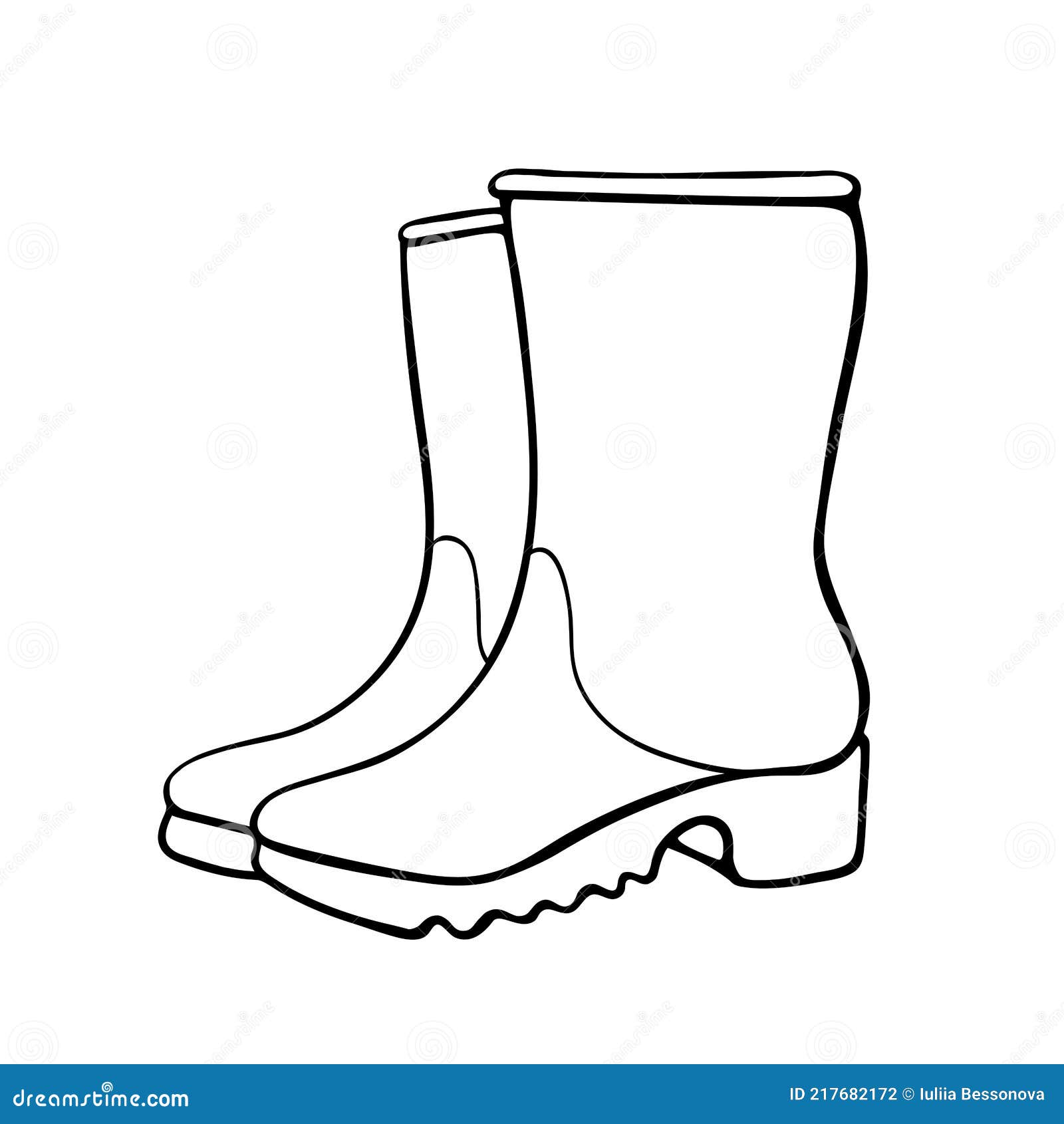 Vector Outline Rubber Rain Boots for Rainy Weather or Gardening. Hand ...