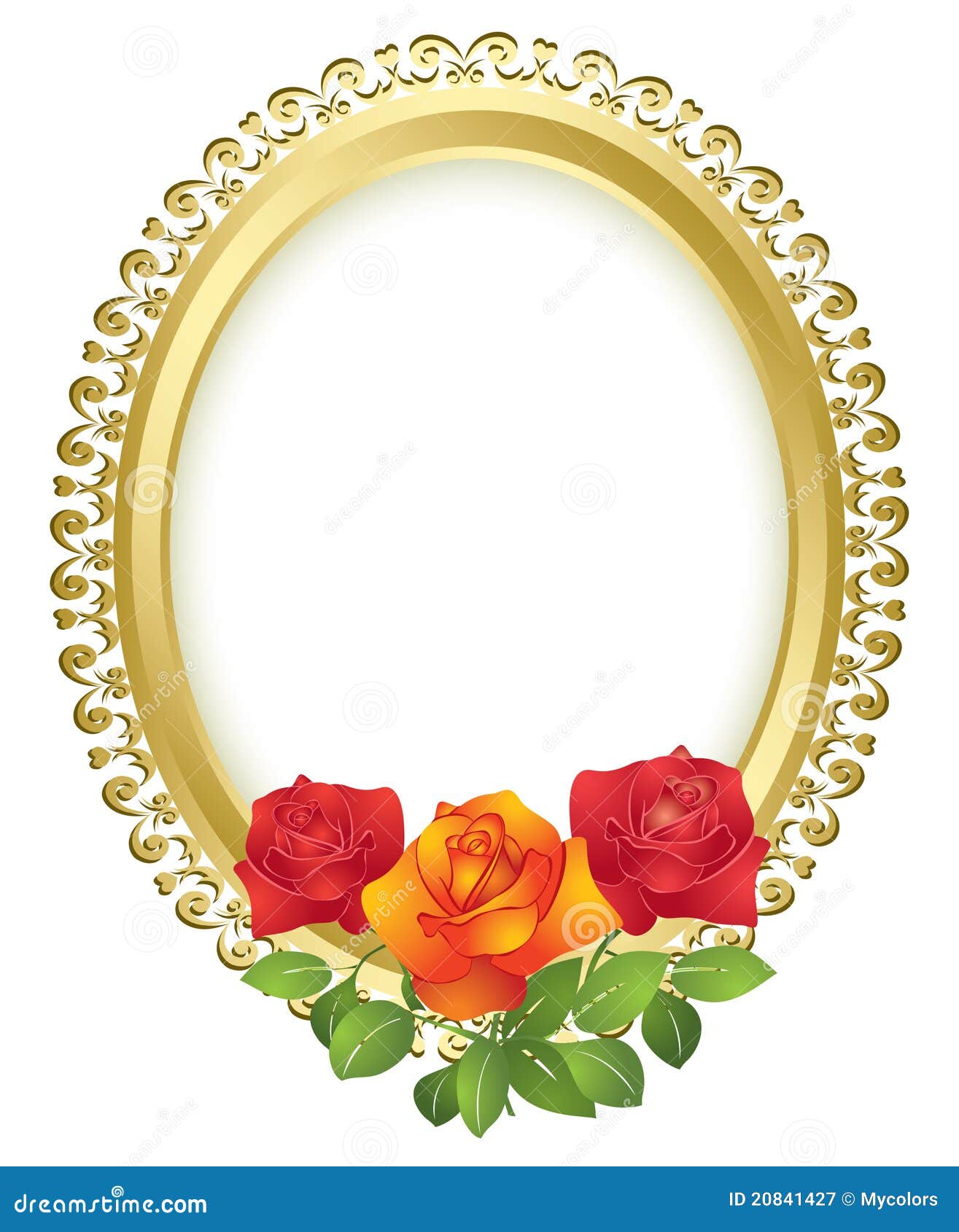  oval golden frame with roses