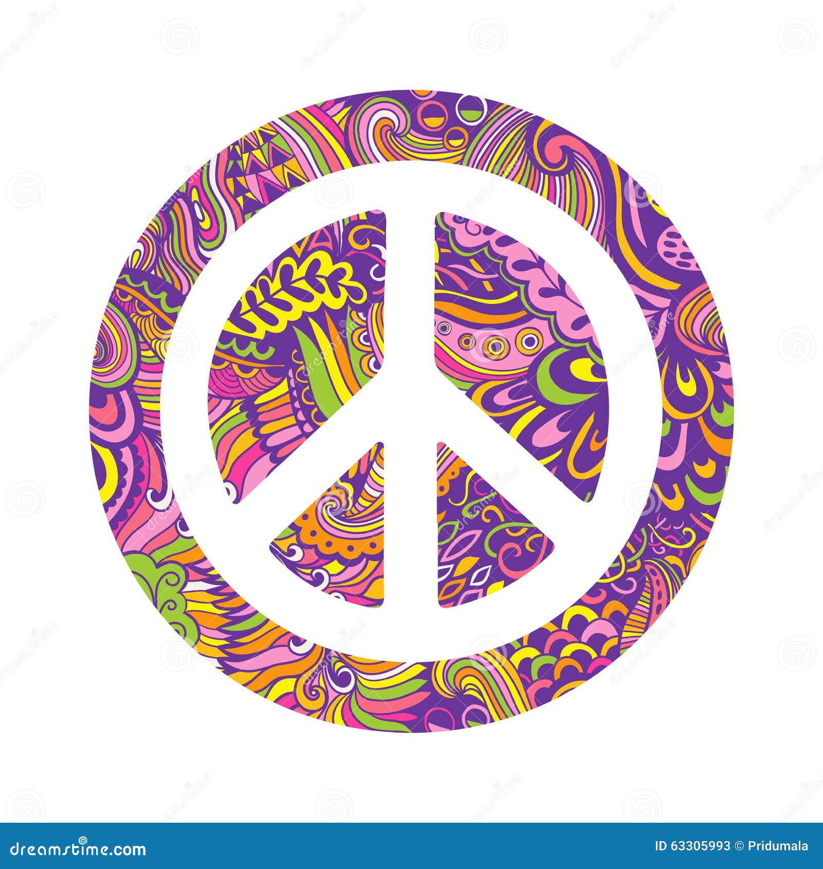  pacifism sign. hippie style ornamental background. love and peace, hand-drawn doodle background and textures. colorful peac