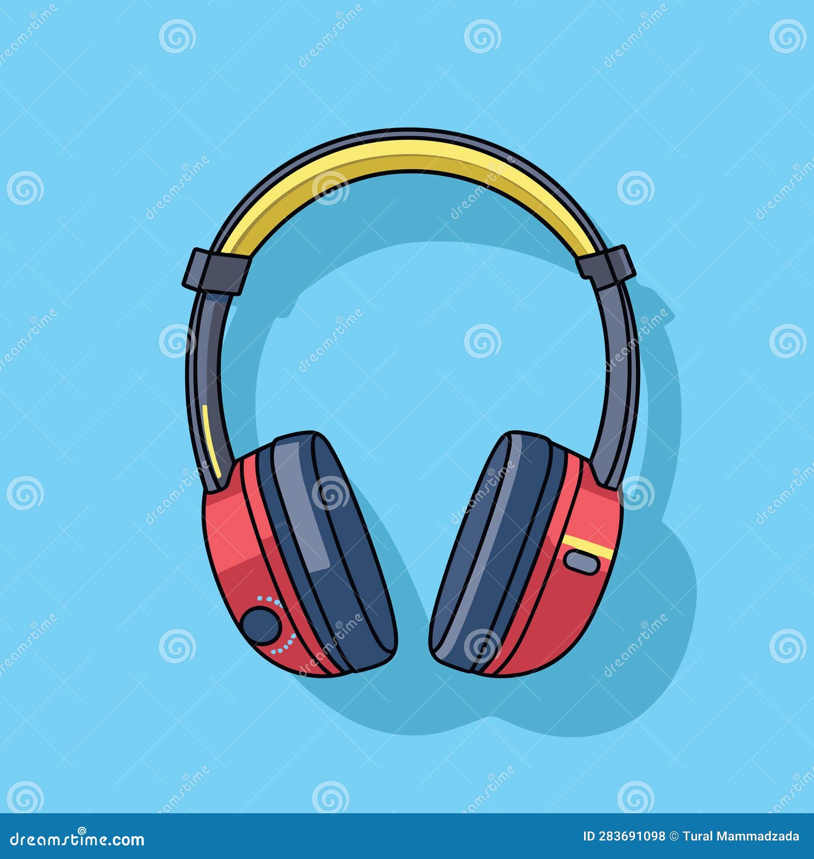 Vector of a Pair of Headphones on a Blue Background in a Flat Icon