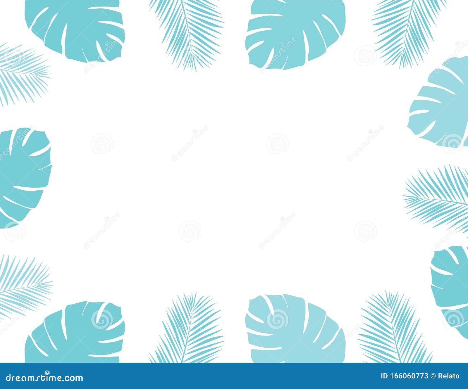  palm leaves frame. aqua menthe color palm leaves with copy space.