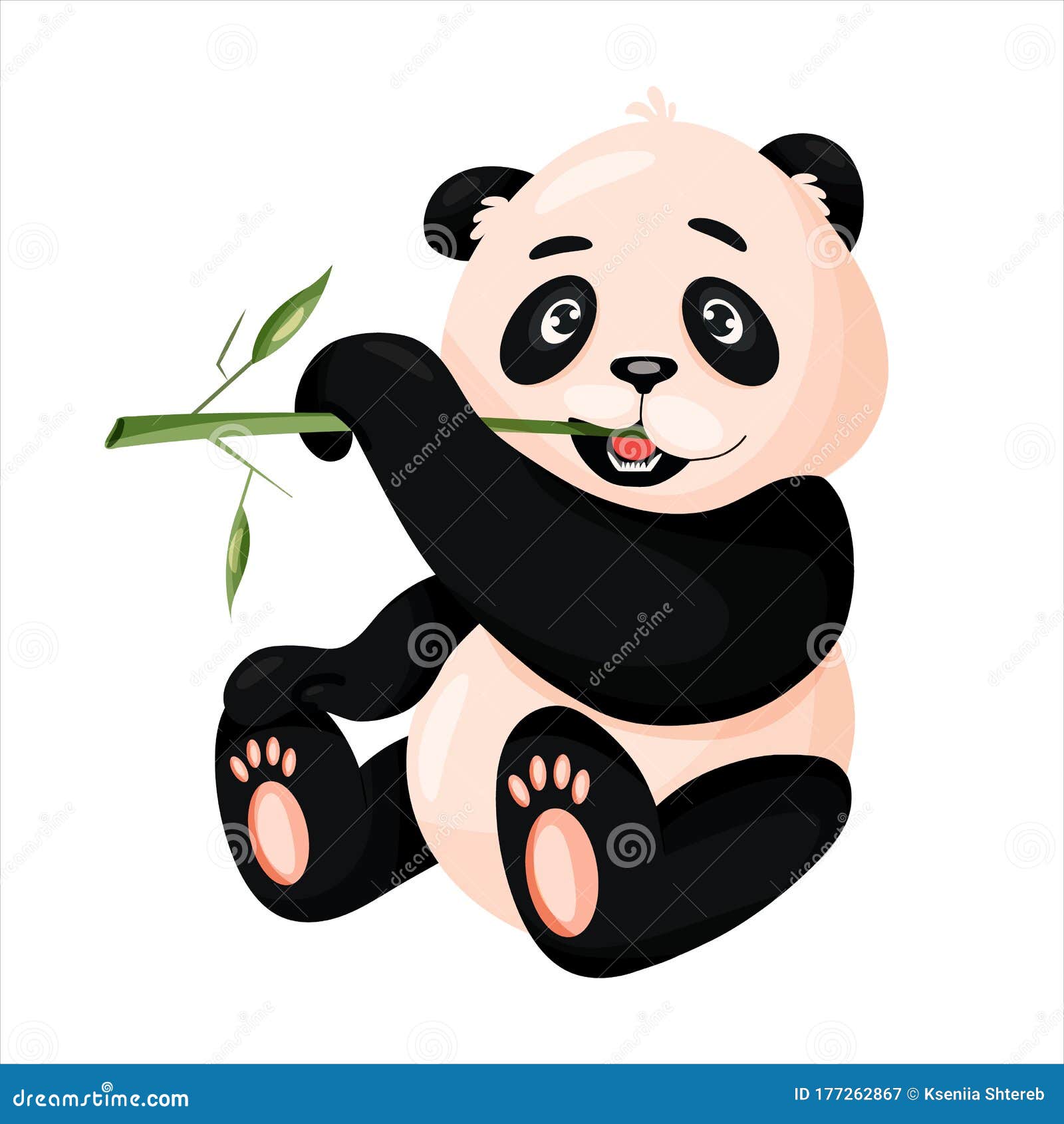Vector Panda Eating Bamboo Isolated On White Background Stock