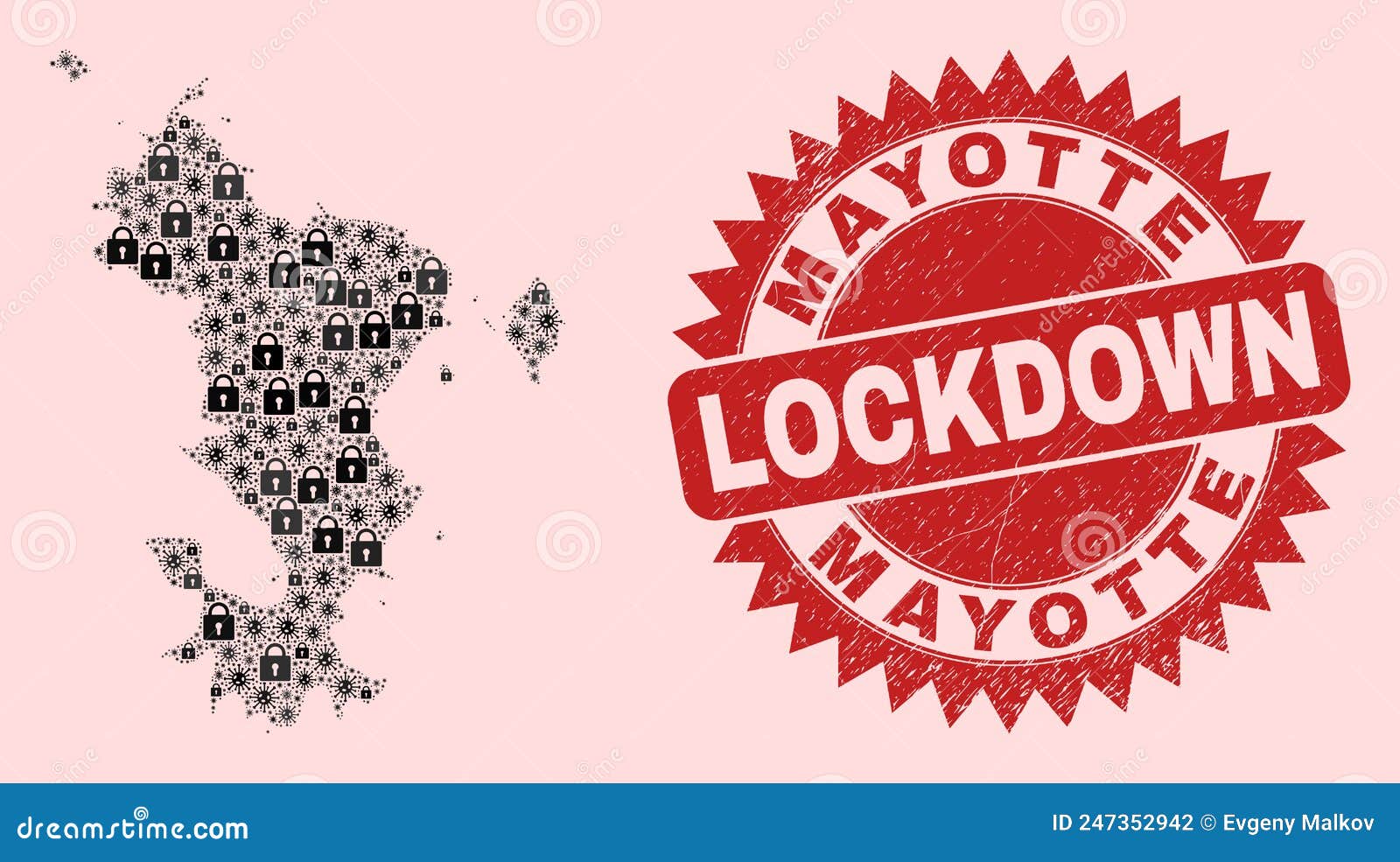 Mayotte Islands Map Mosaic with Locks and Viruses and Scratched