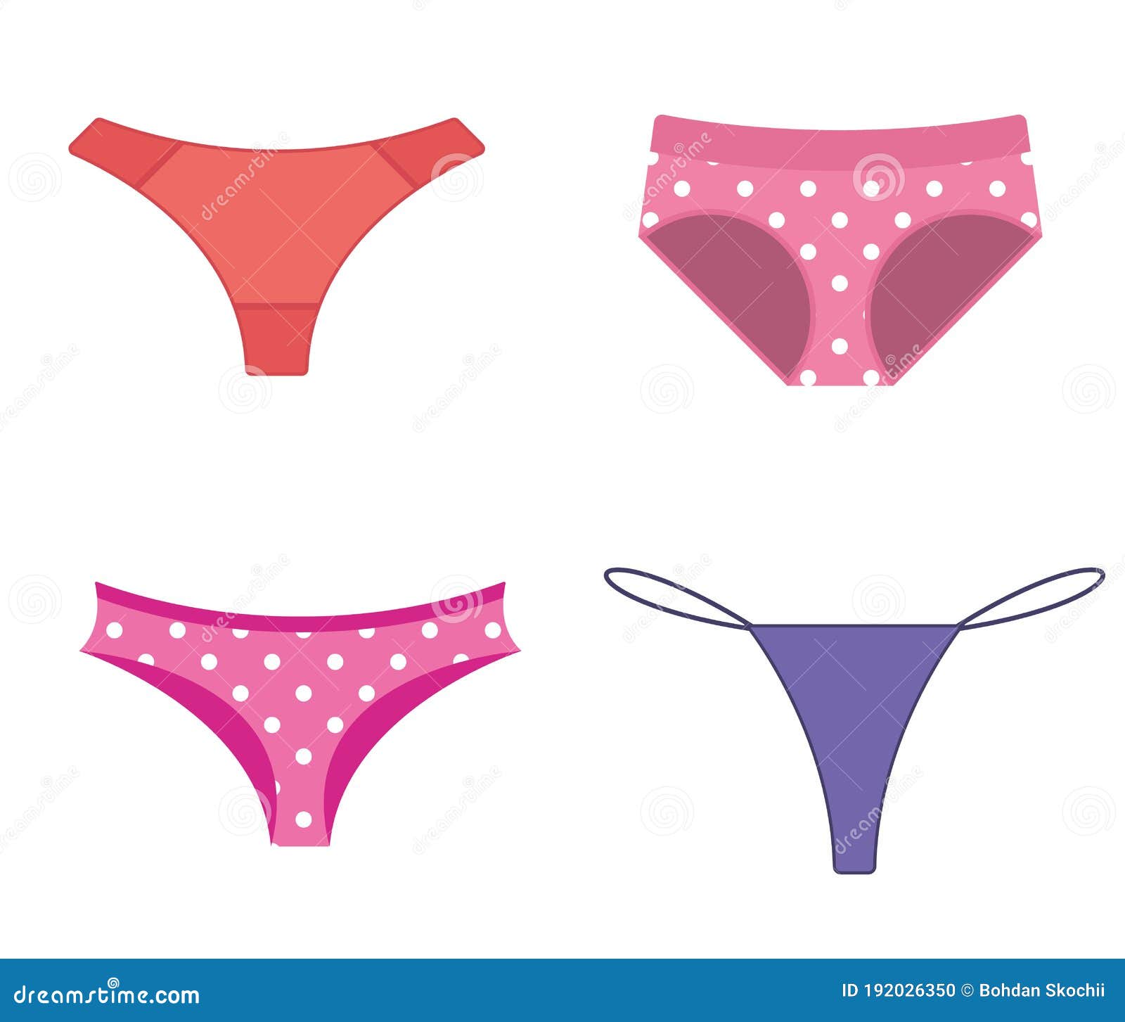 Vector Panties. Set of Four Types of Women Underwear with Polka