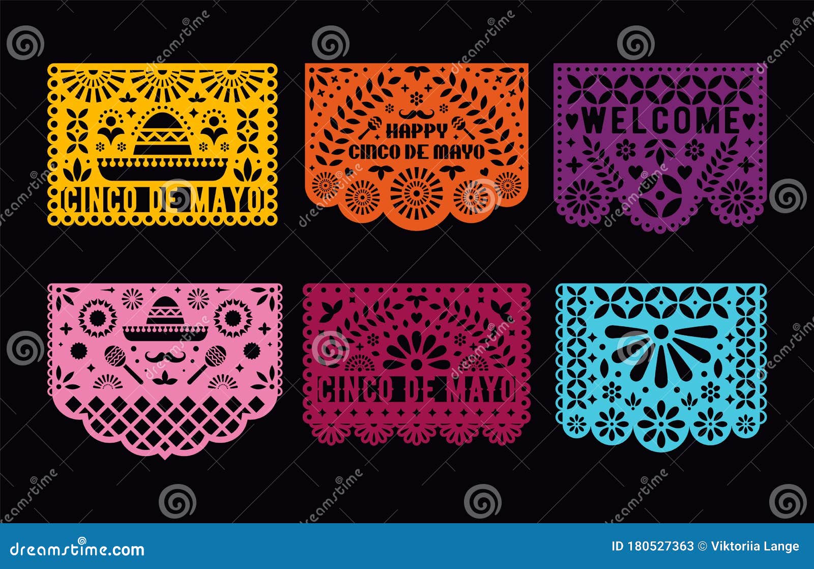  papel picado cards set. mexican paper decorations for party.