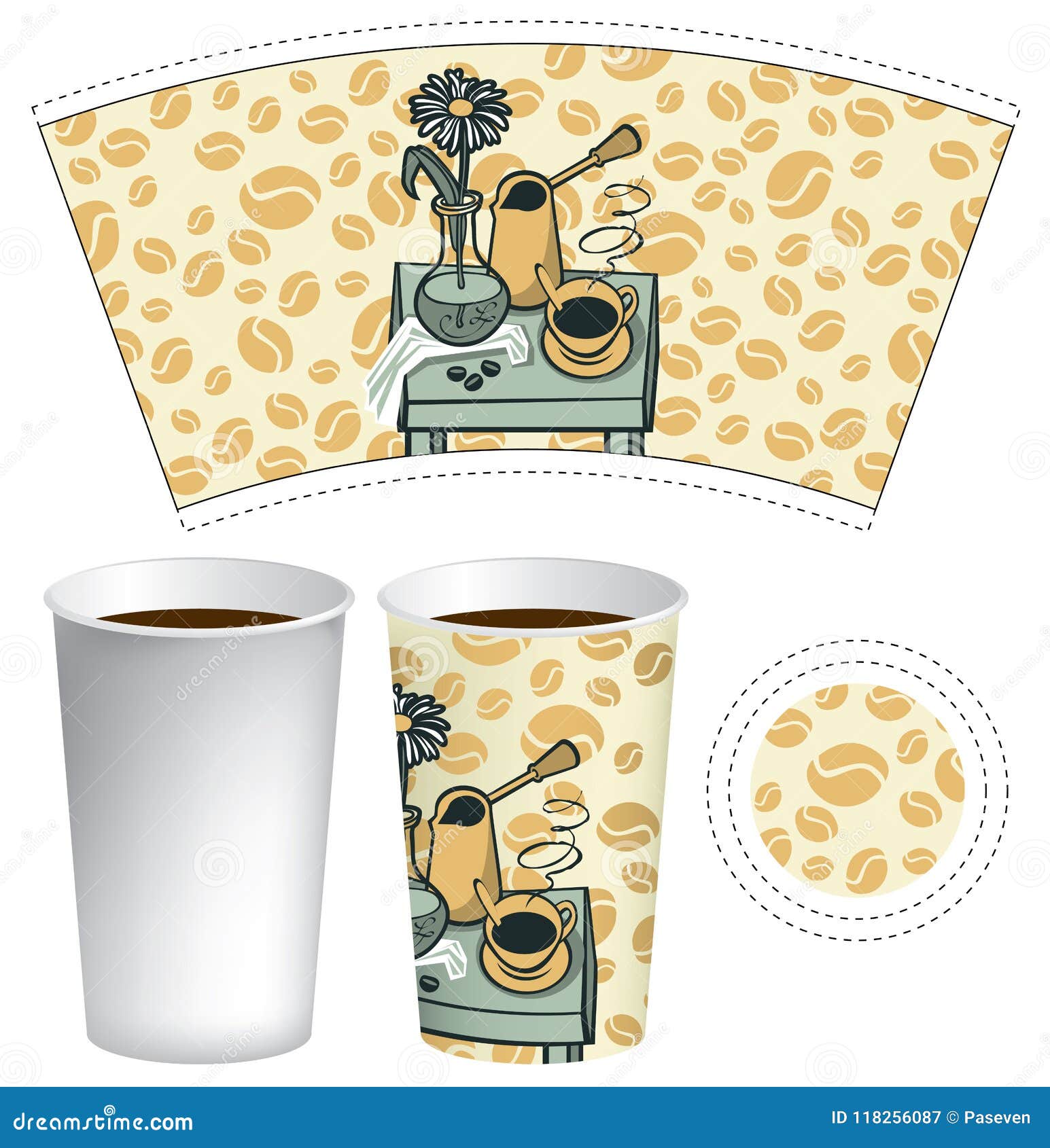 Paper Cup for Hot Drink with Doodle Still Life Stock Vector ...