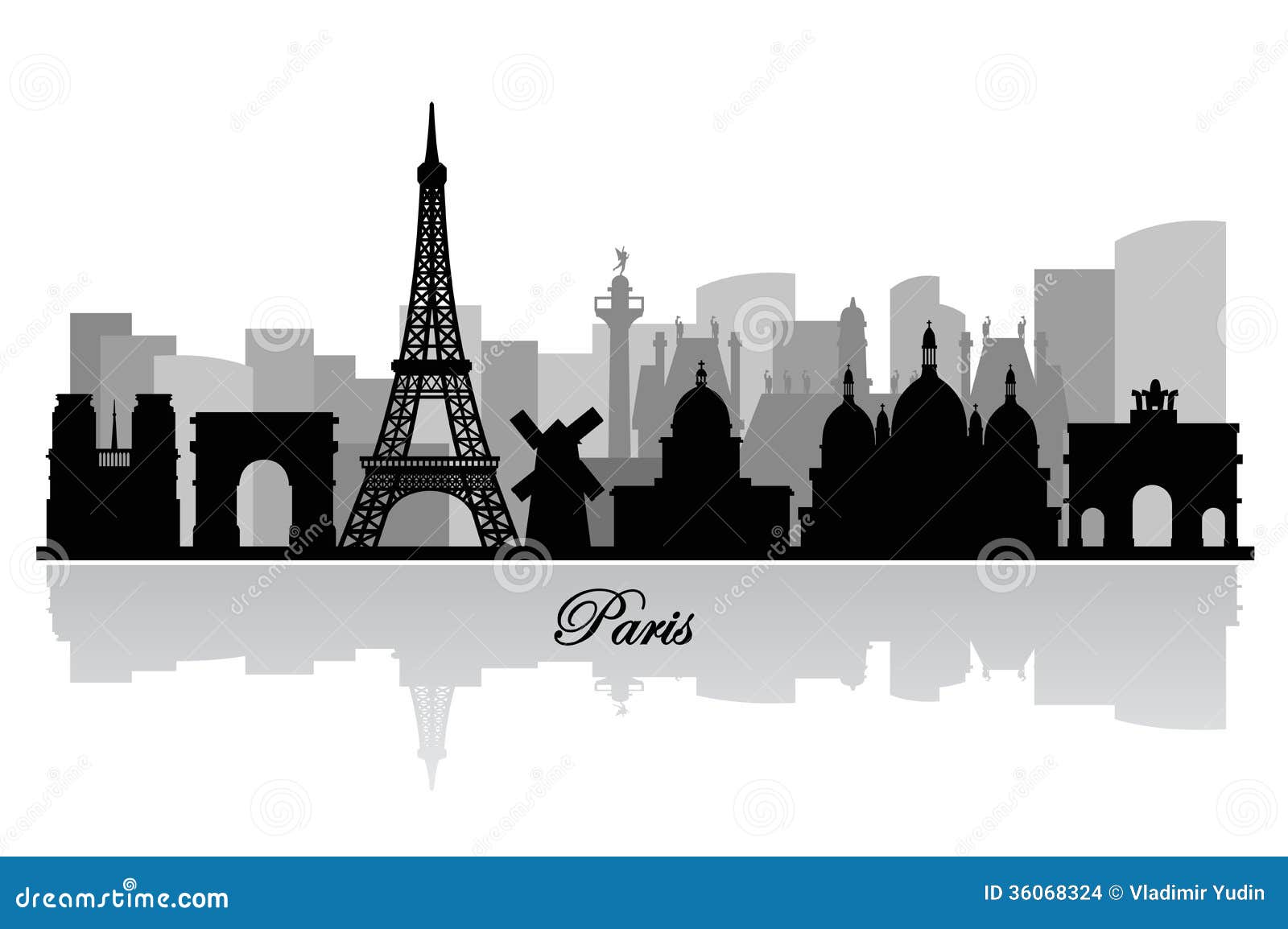 Vector Paris Skyline Silhouette Stock Vector - Image: 36068324