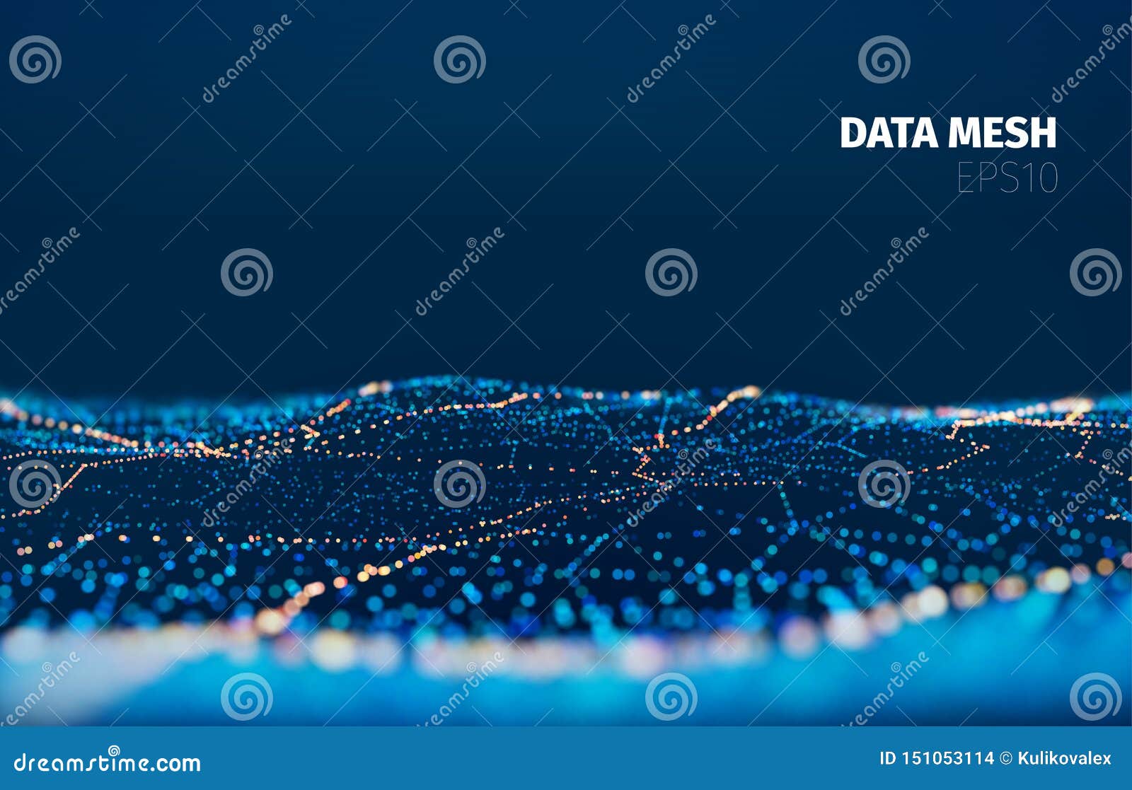  particle grid technology background. data mesh surface. landscape night light