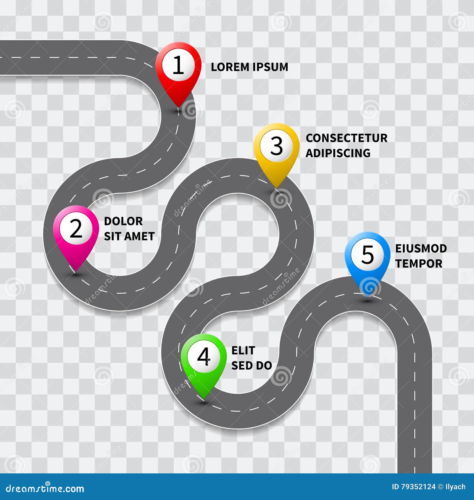  pathway road map with gps route pin icon