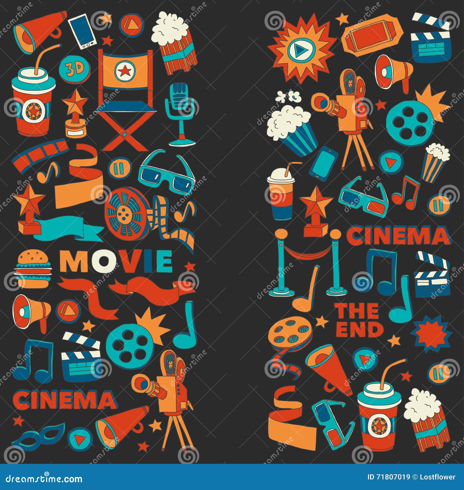  pattern with cinema hand drawn icons doodle style