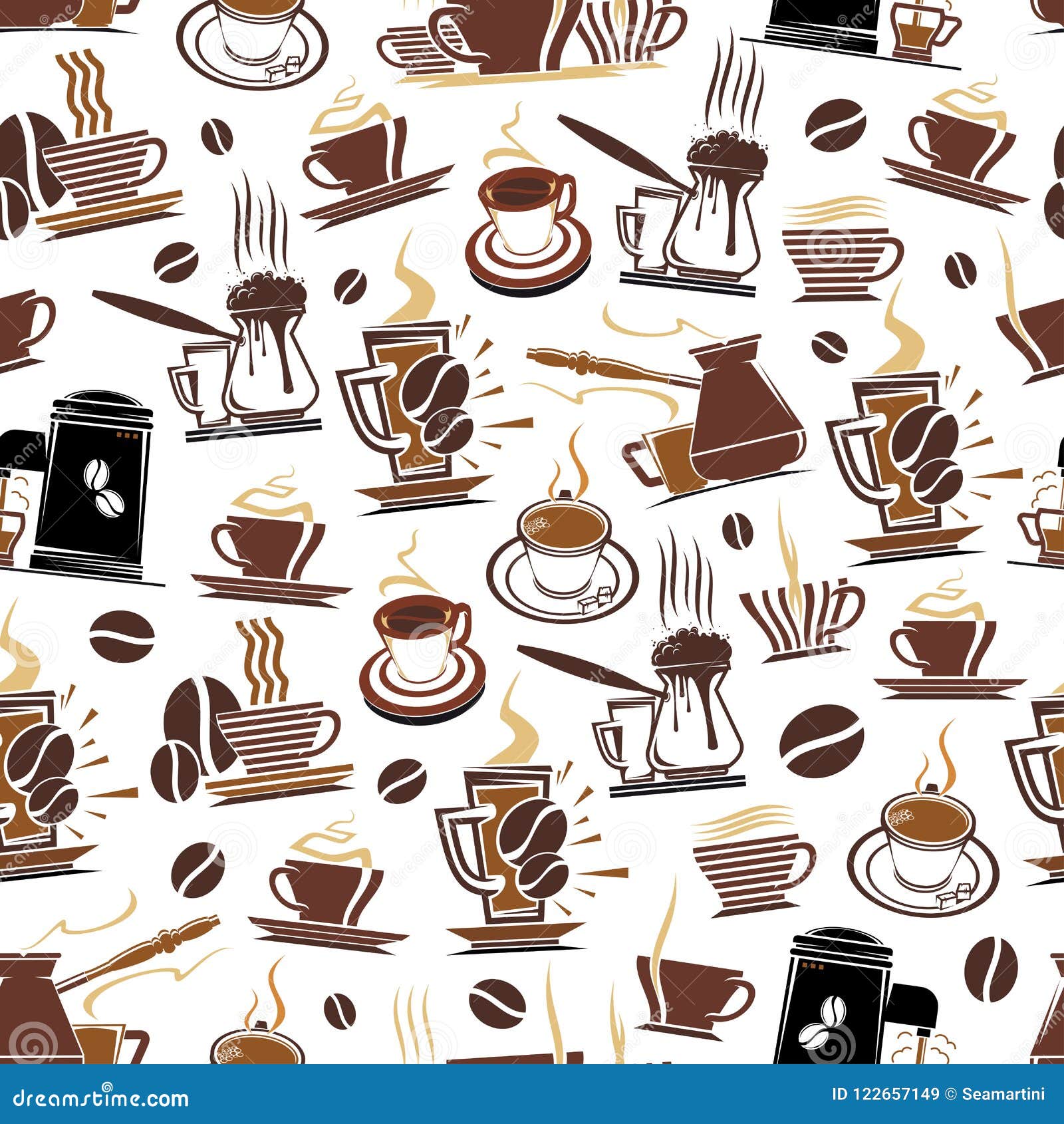 Vector Pattern Of Coffee Cups And Beans Stock Vector