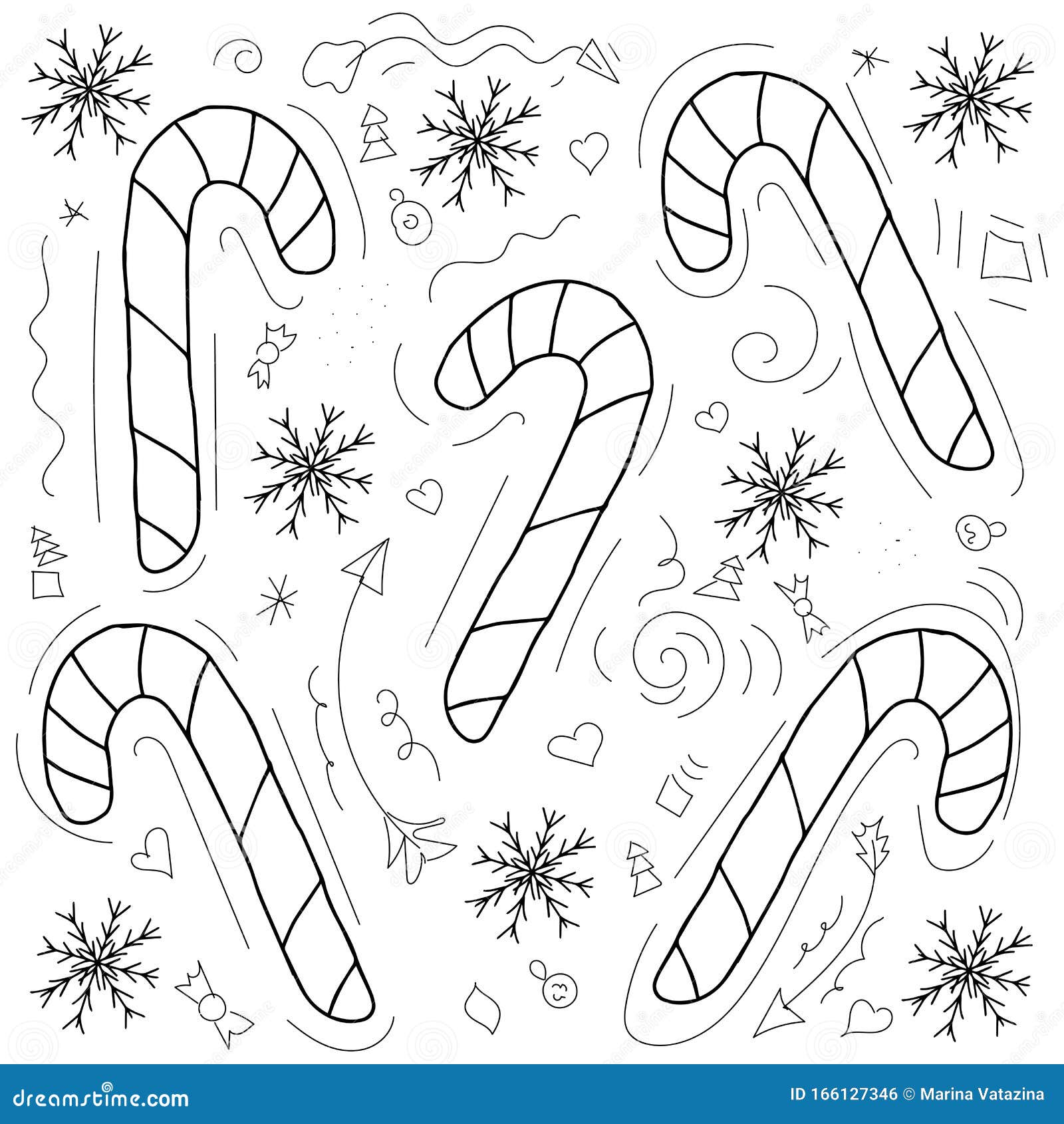 Vector Pattern With Hand Drawn Christmas Candies On White Background With Black Line 新年和圣诞节背景 甜蜜库存例证 插画包括有背包 抽象