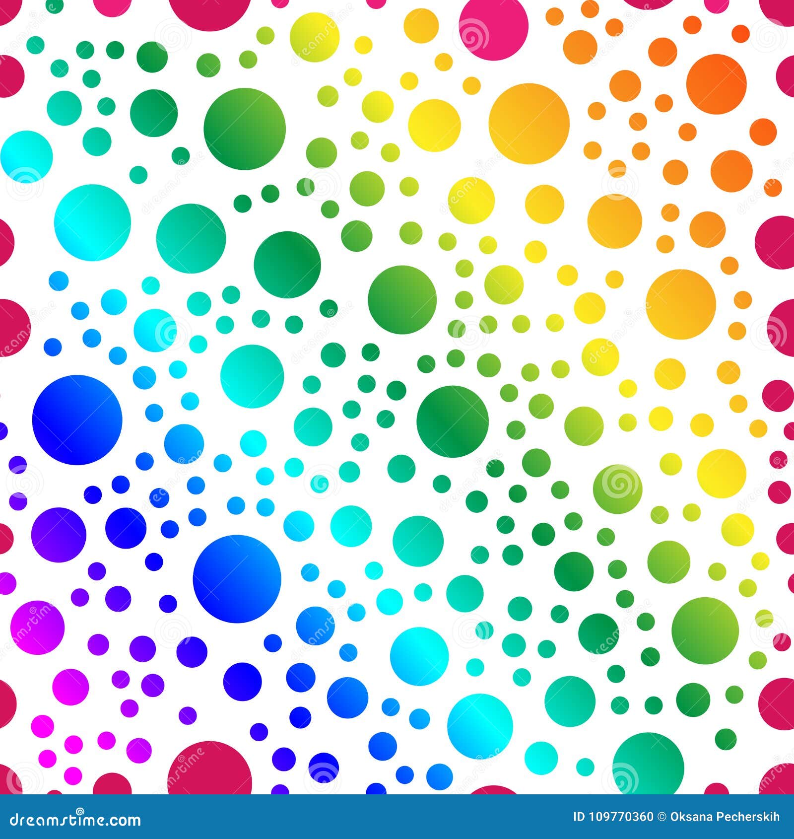 Vector pattern of repeating multi-colored circles. Seamless texture of rainbow circles. Abstract pattern on a white background