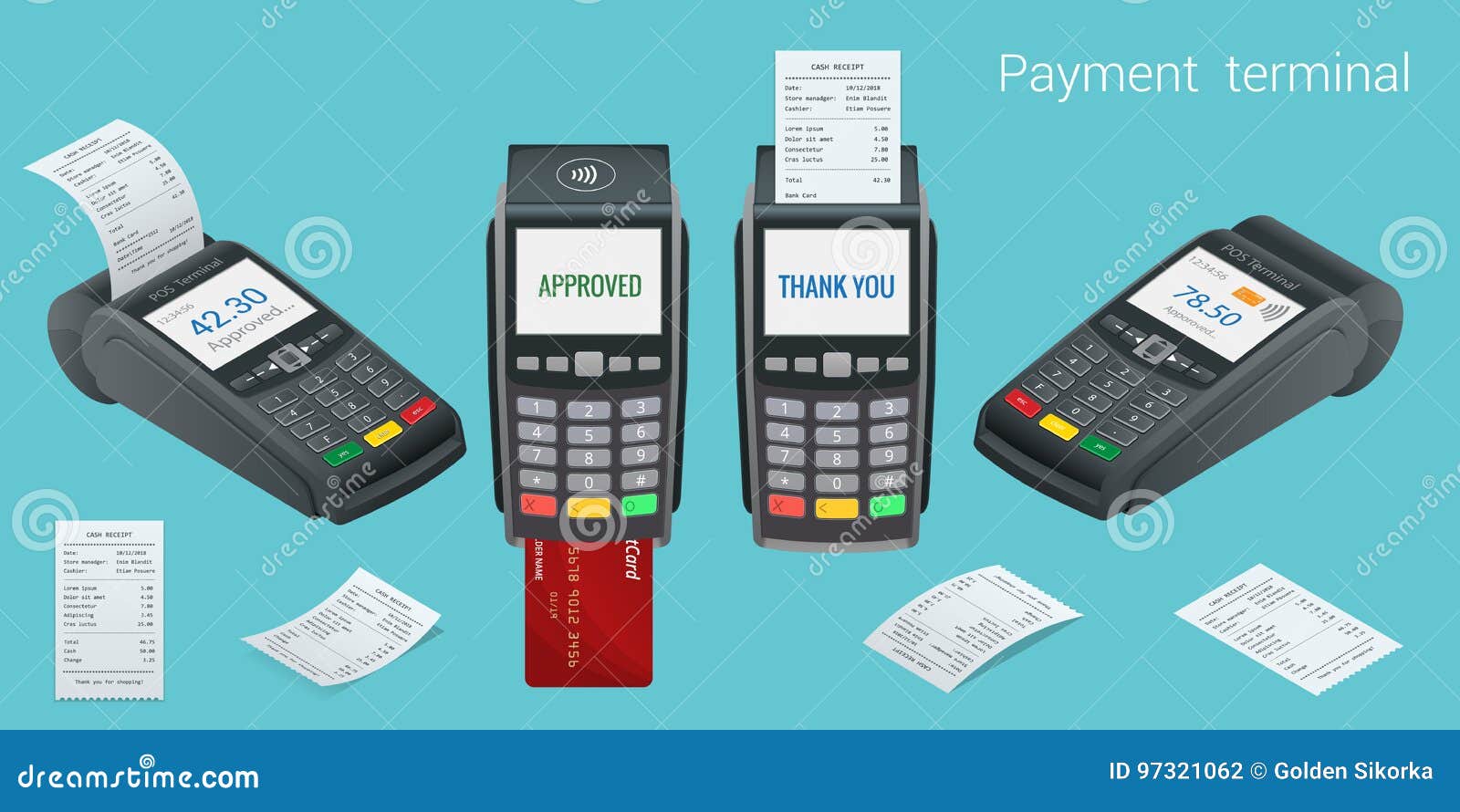  payment machine and credit card. pos terminal confirms the payment by debit credit card, invoce. 