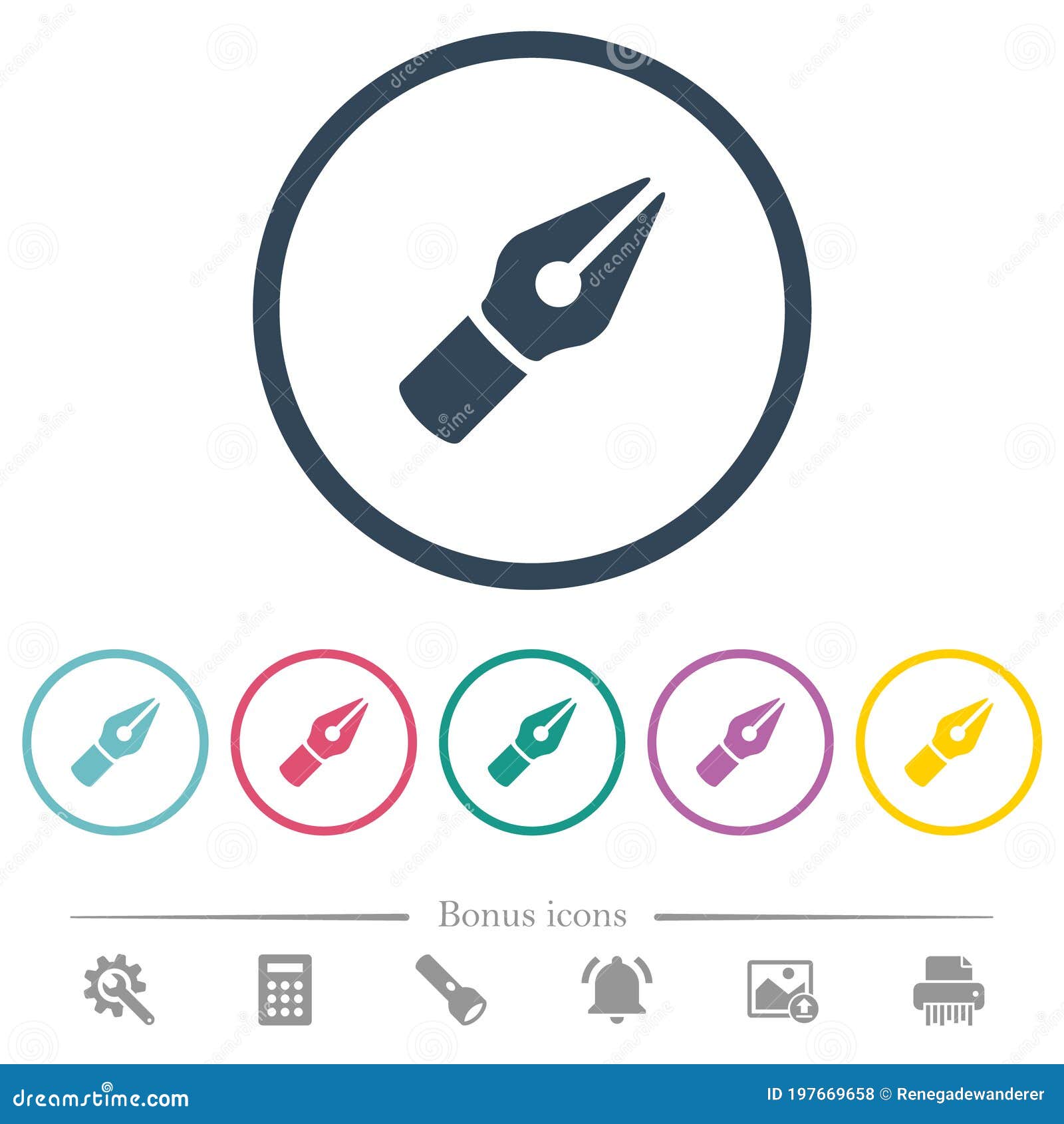  pen flat color icons in round outlines