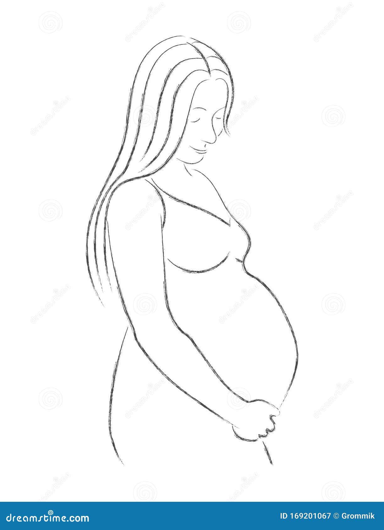 Vector Pencil Drawing Of A Pregnant Woman. Isolated On A
