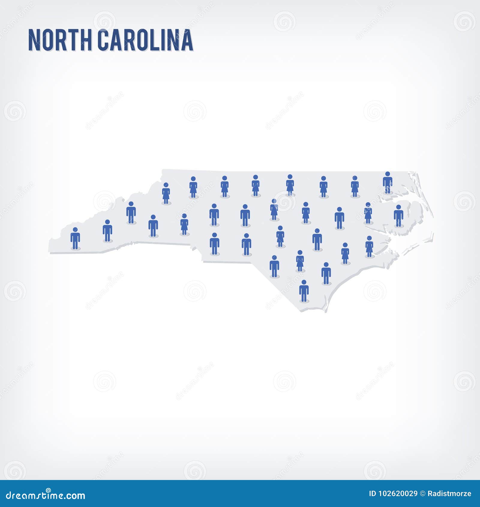 Vector People Map of of State of North Carolina. the Concept of