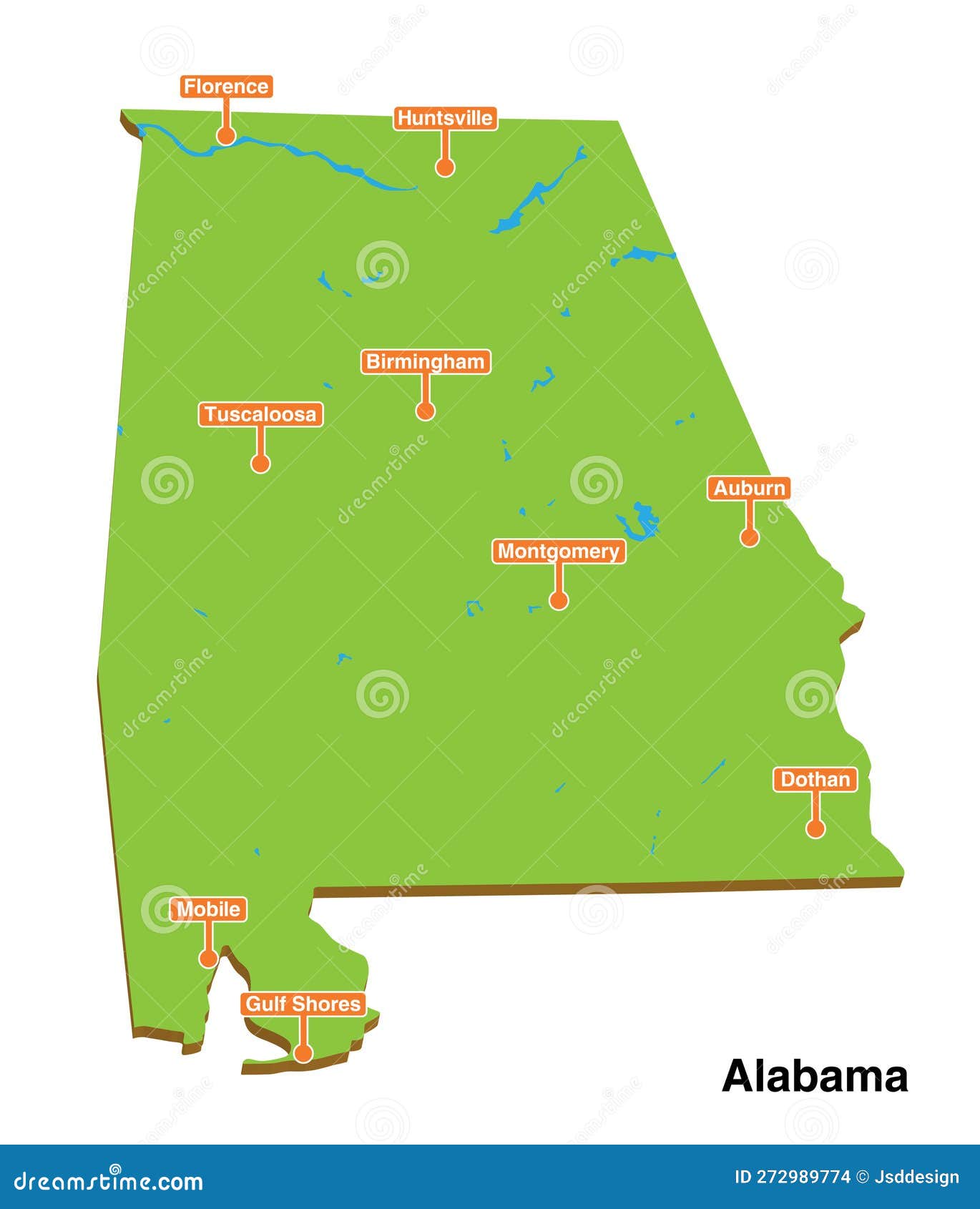 Colorful Alabama Political Map With Clearly Labeled, Separated Layers