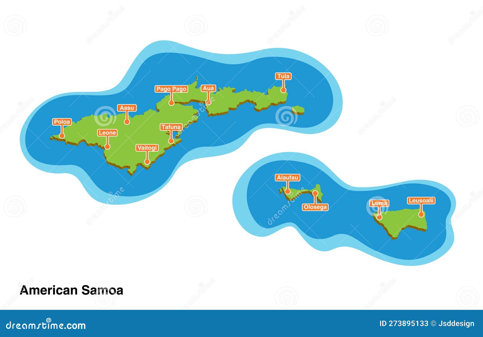Vector Perspective Geographical Map of American Samoa Stock Vector 